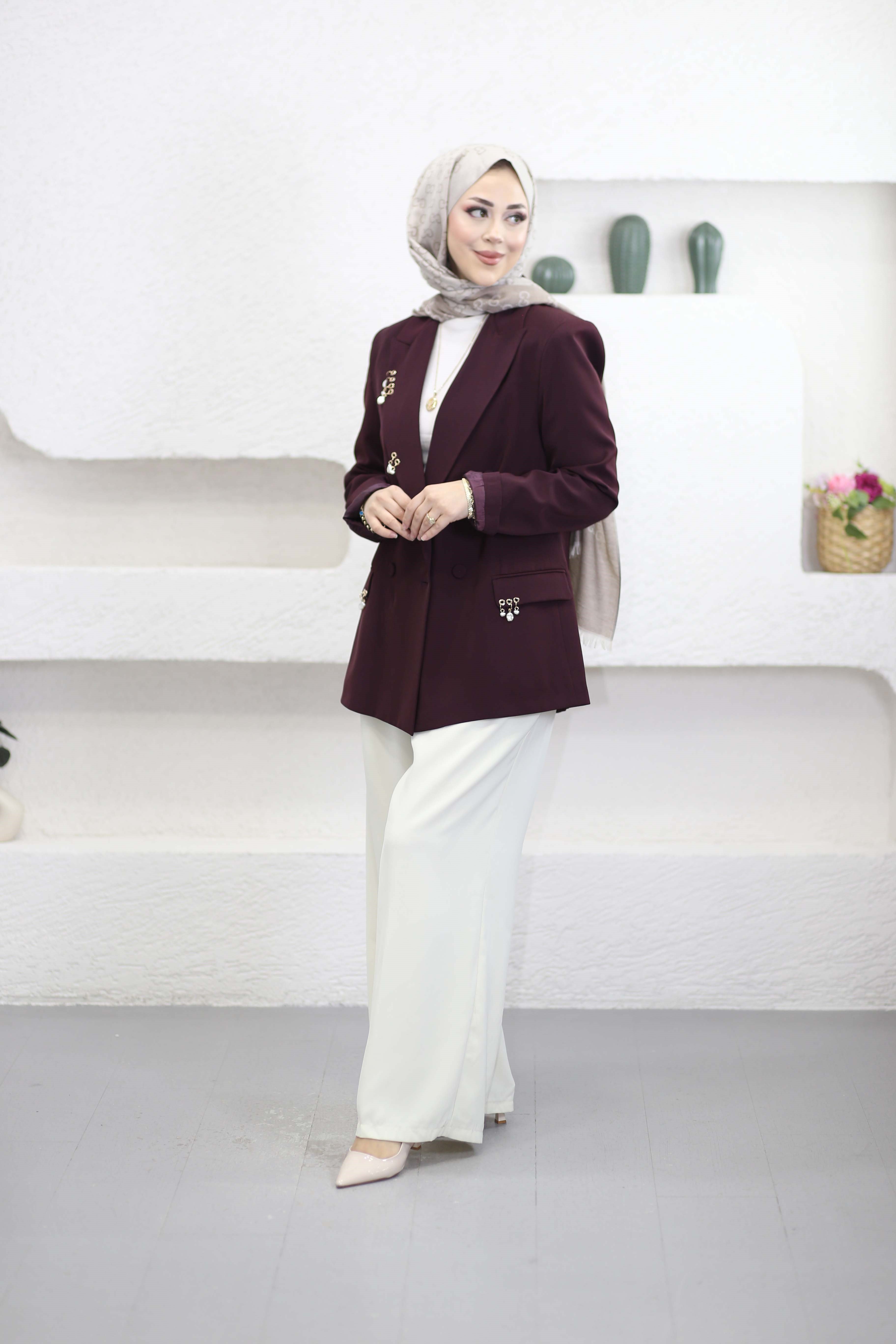 Küpeli Ceket Bordo 58075