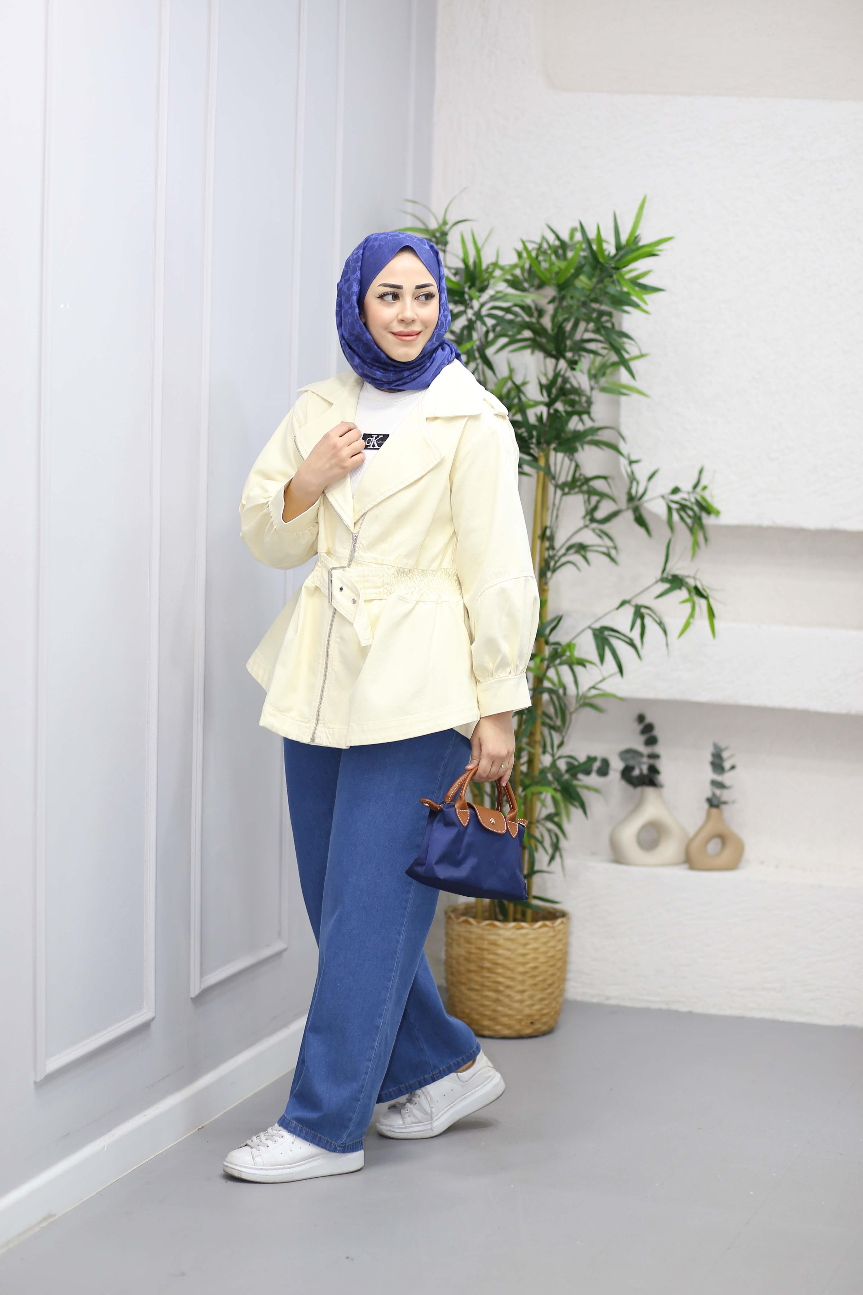 Beli Bağlamalı Ceket Krem 7306