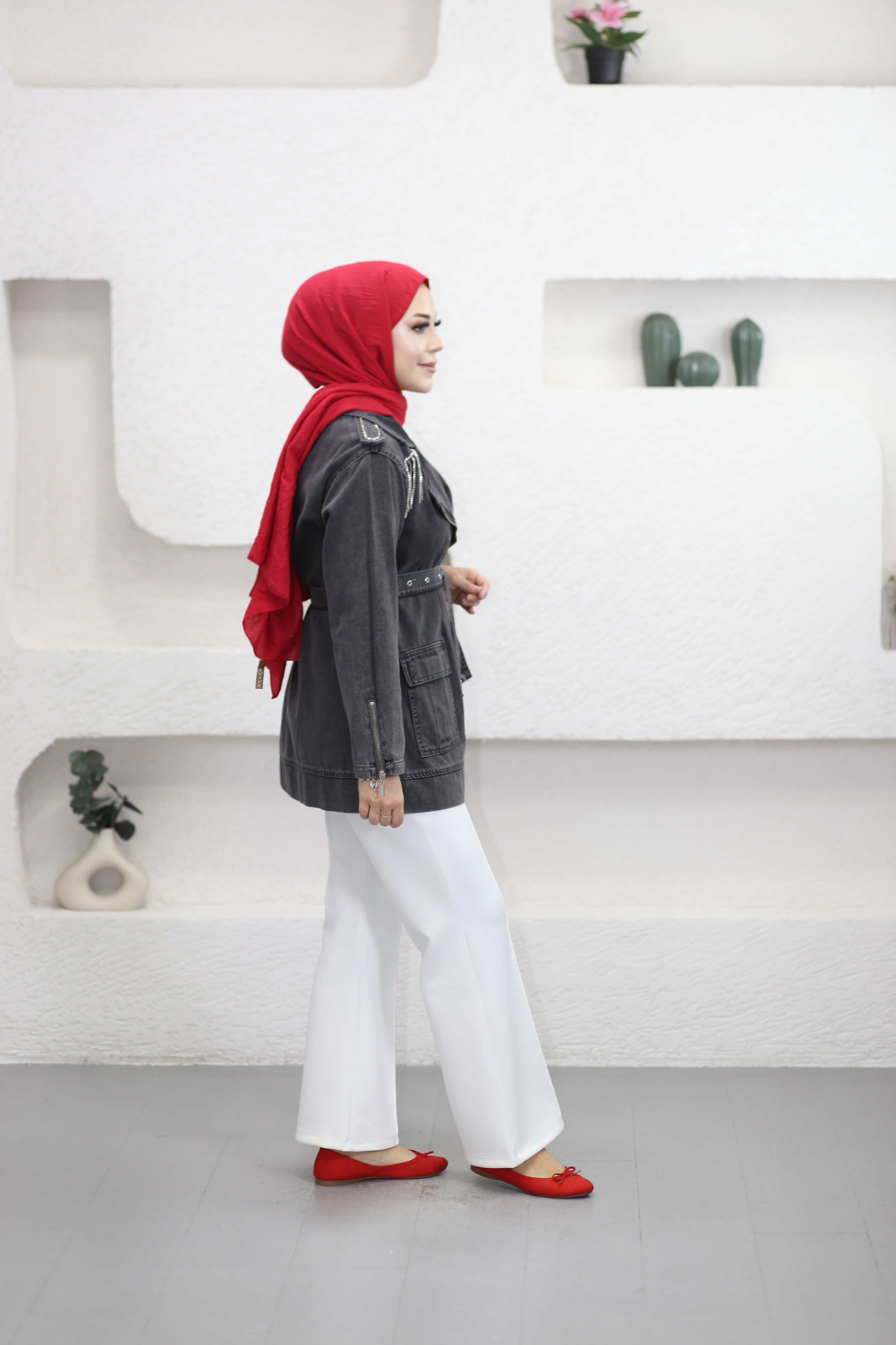 Taş Omuzlu Denim Ceket Antrasit 7471