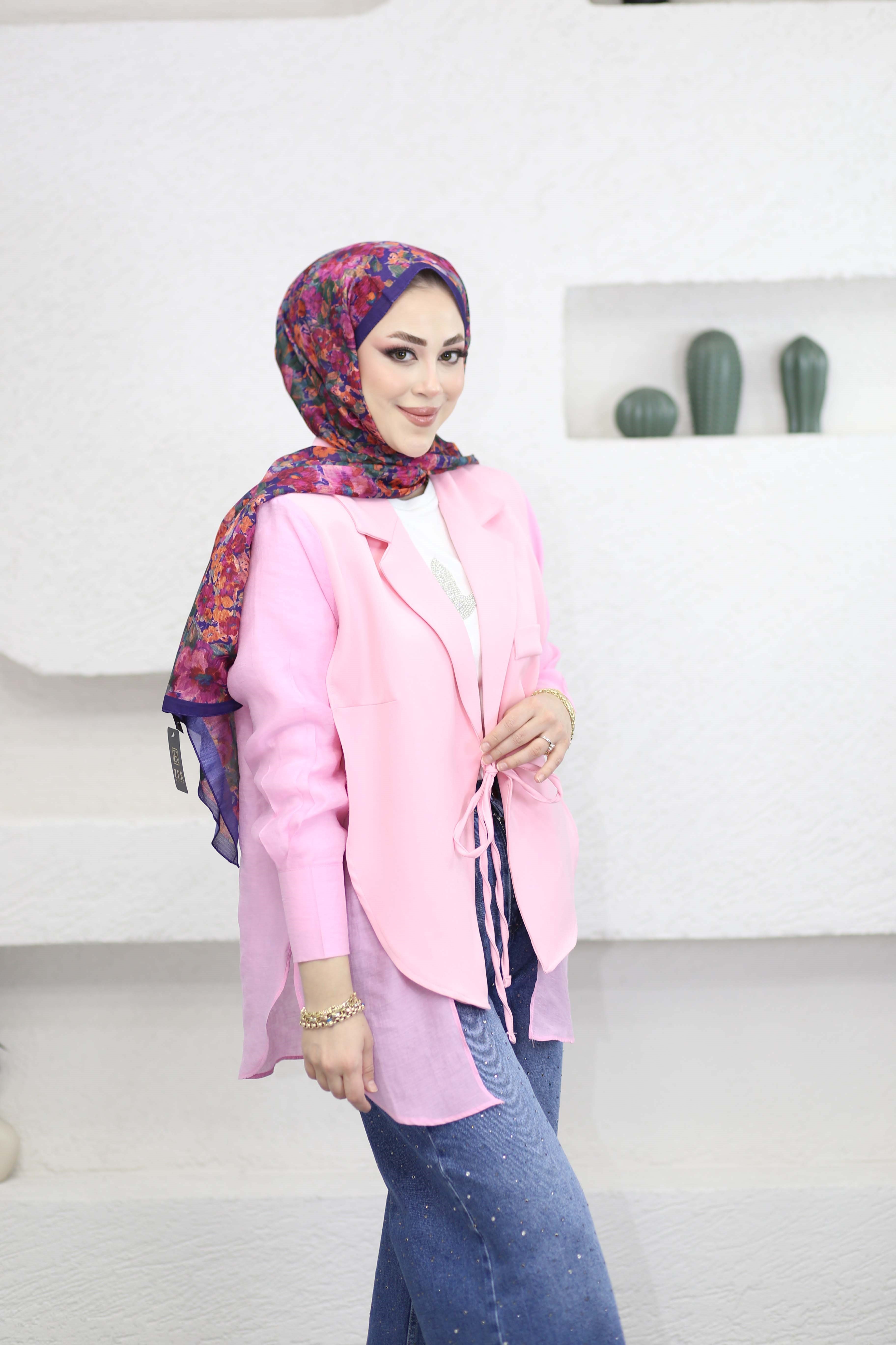 Şifon Detaylı Ceket Pembe 1269