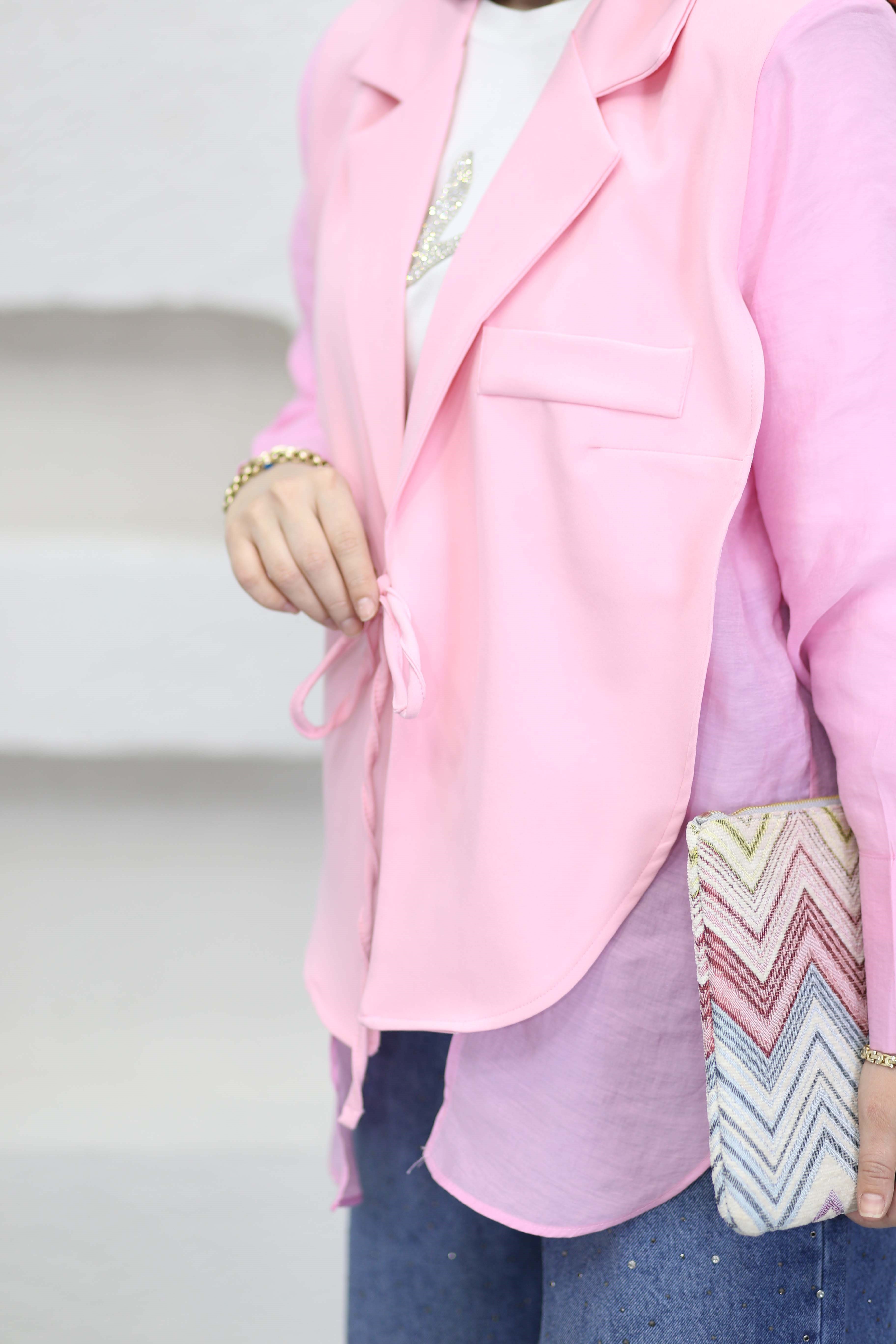 Şifon Detaylı Ceket Pembe 1269