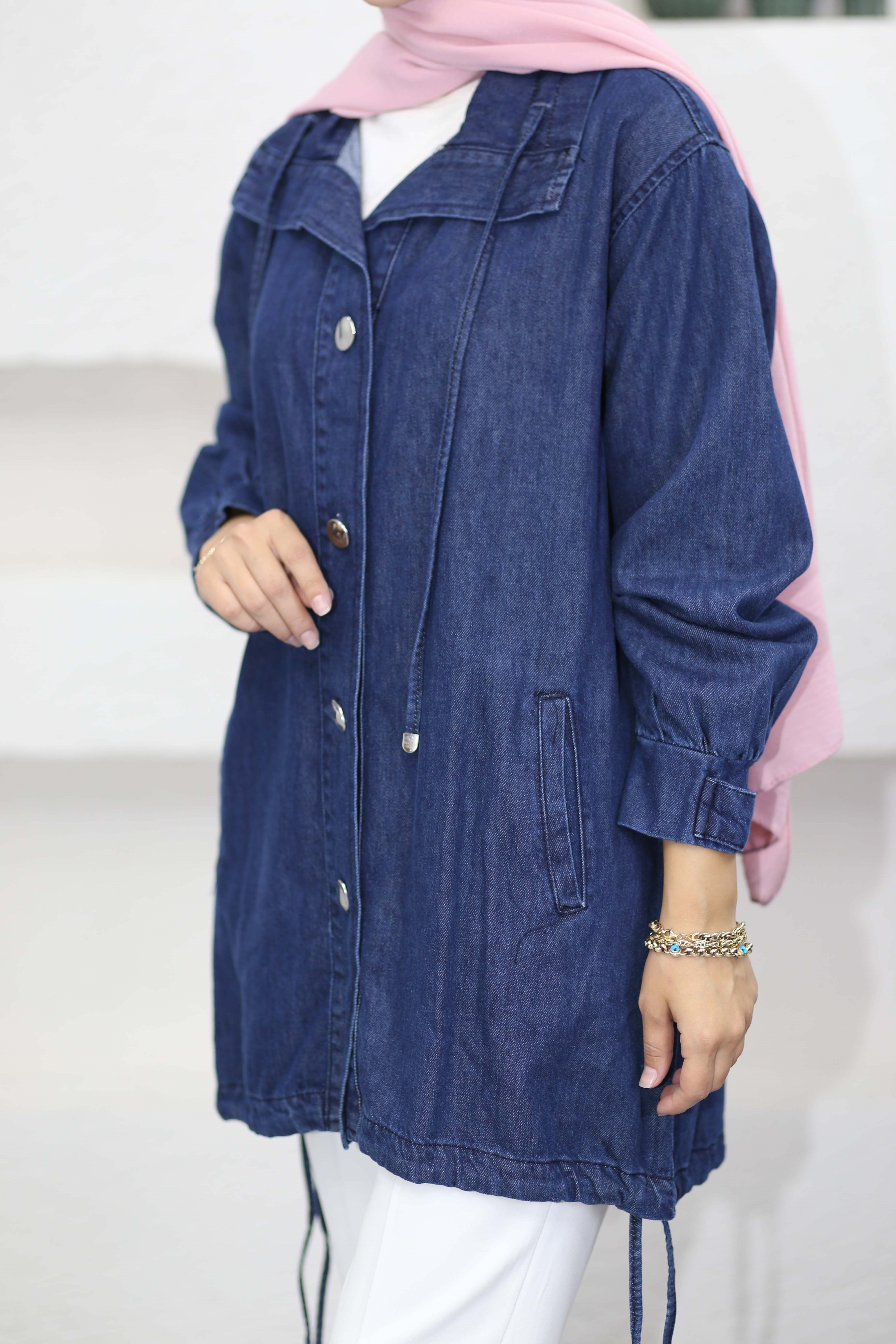 Metal Düğmeli Denim Ceket Koyu Mavi 7564