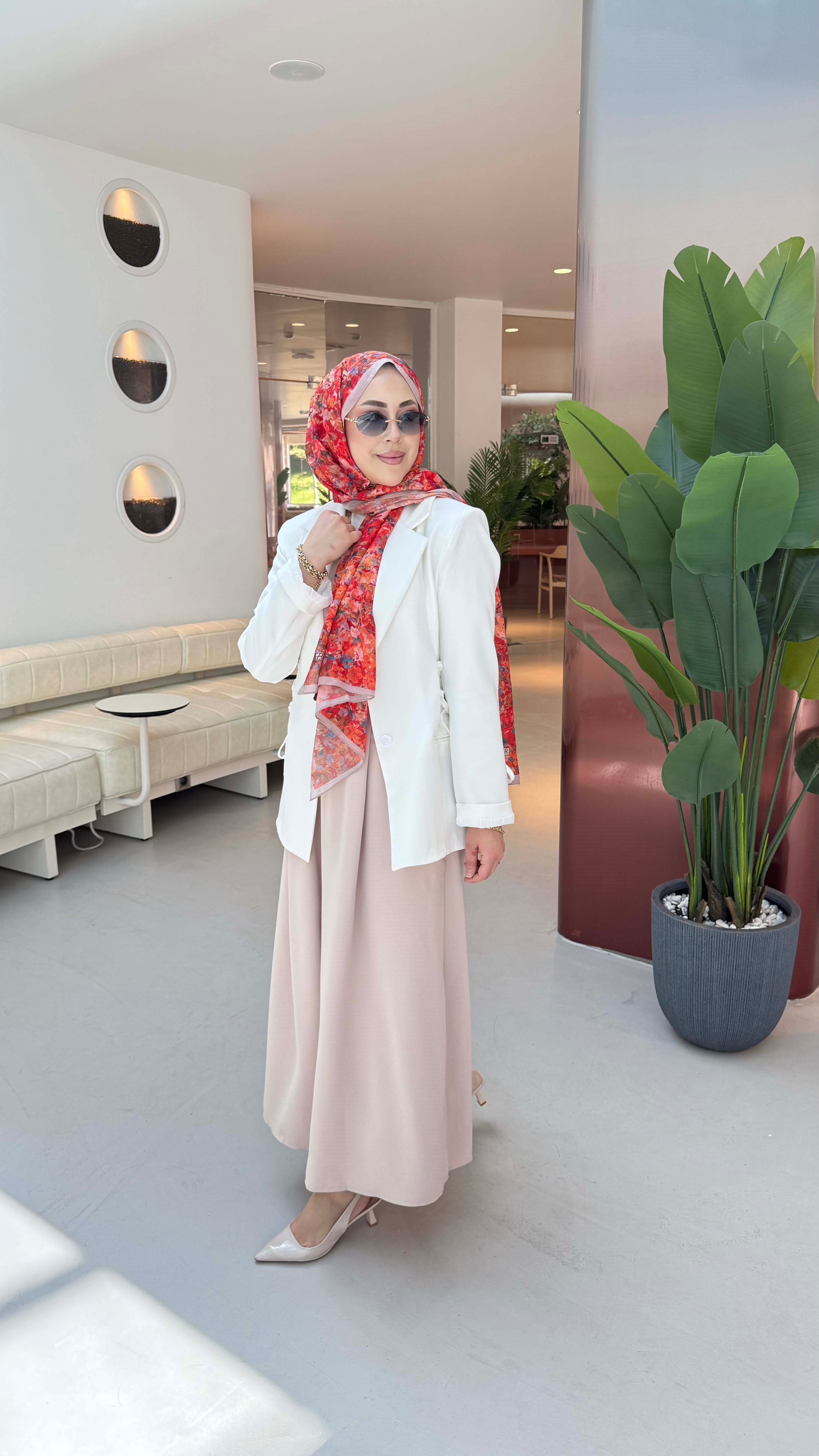 Yanları Bağlama Detaylı Ceket Beyaz 1287