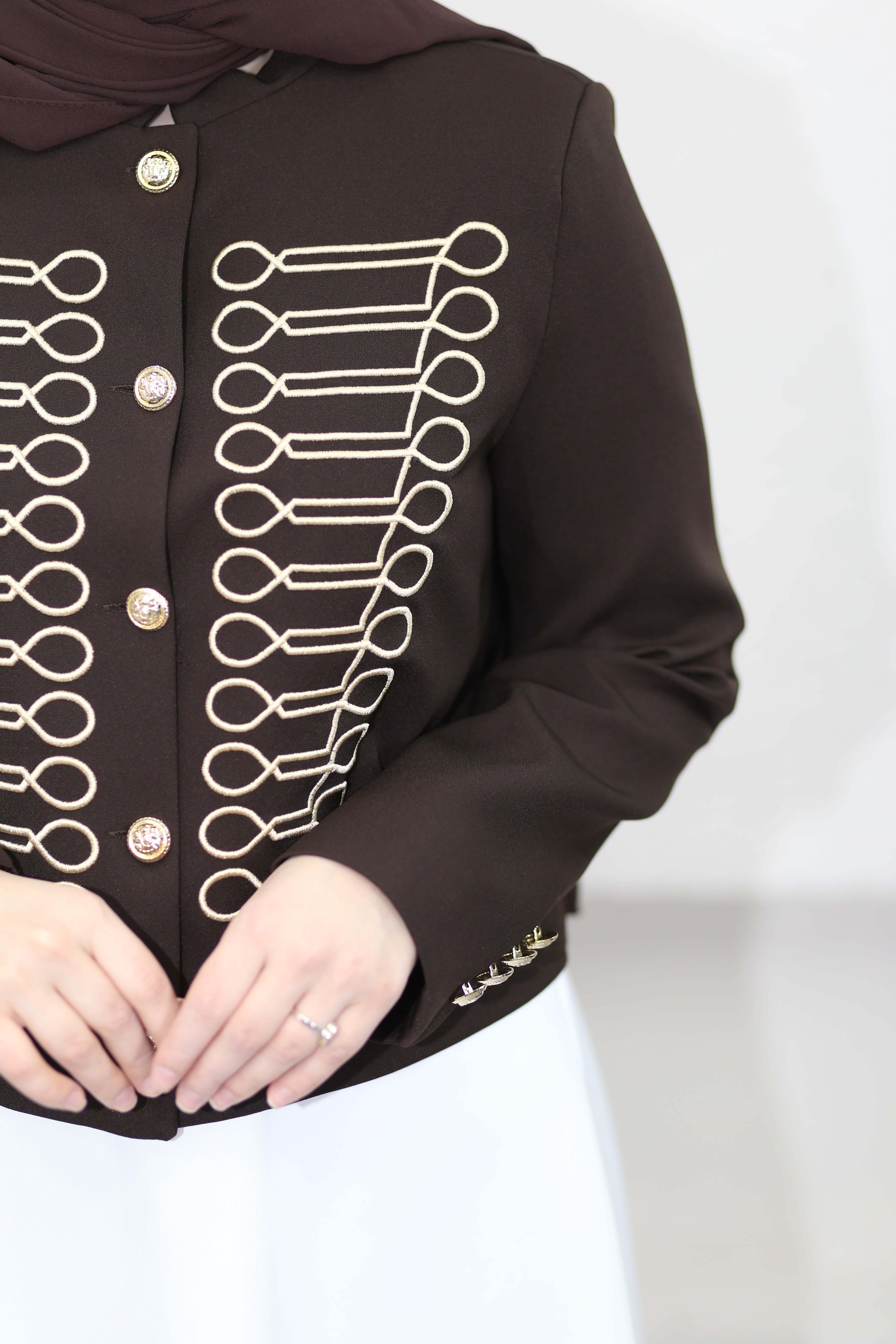 Nakışlı Hakim Yaka Ceket Kahverengi 6351