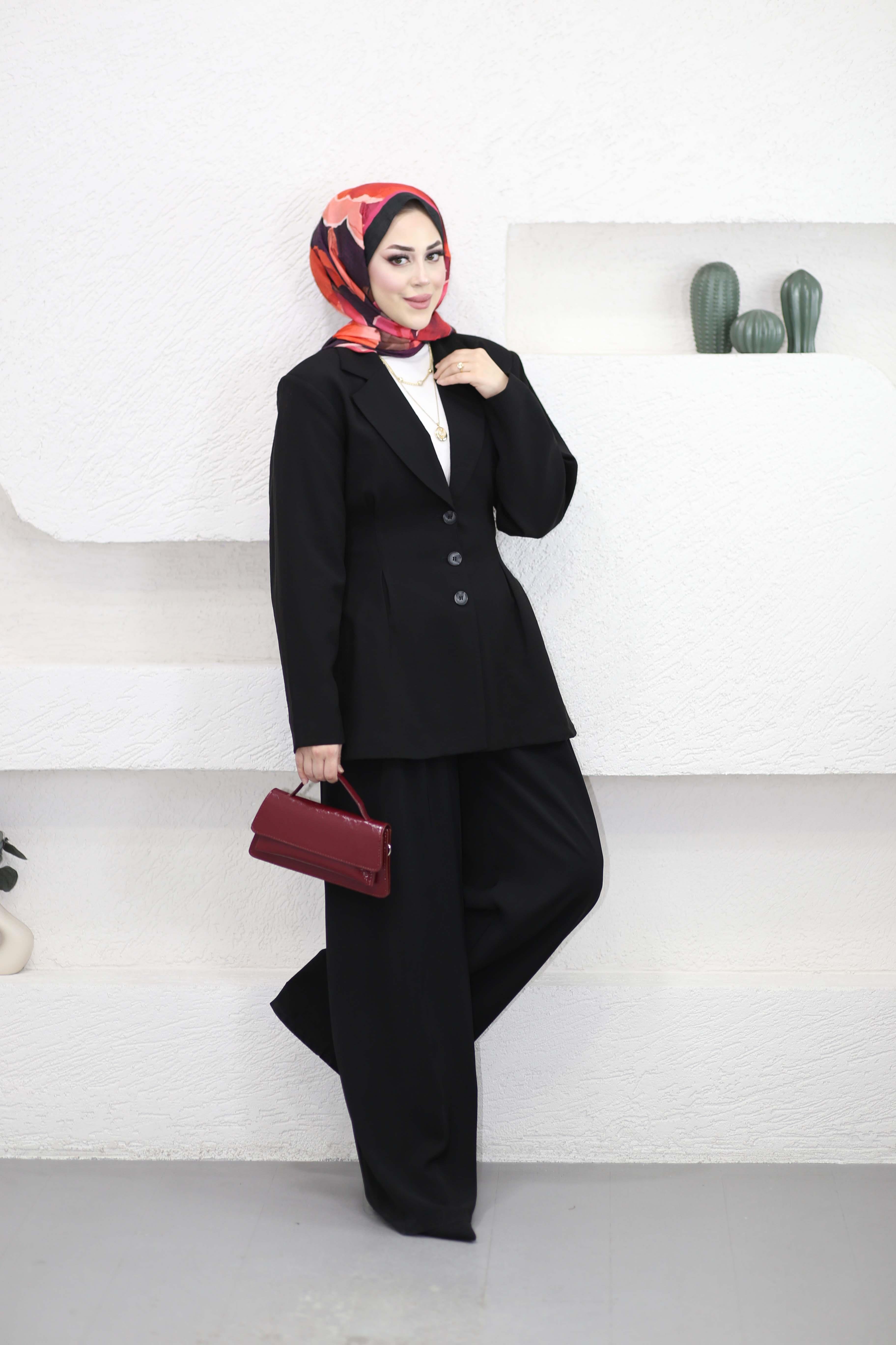 Pile Detay Ceket Siyah 7667