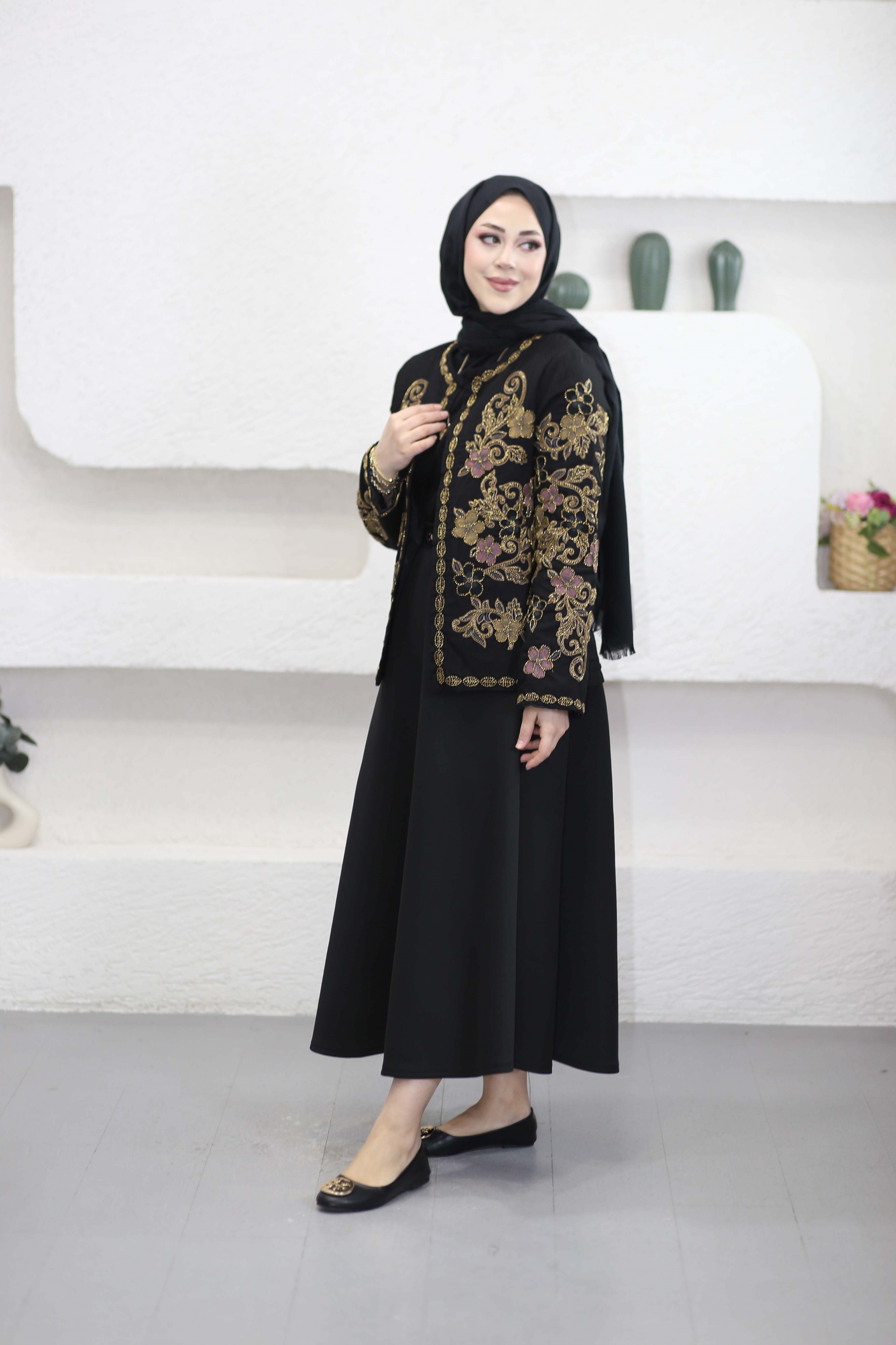 İşlemeli Tasarım Ceket Siyah 6185