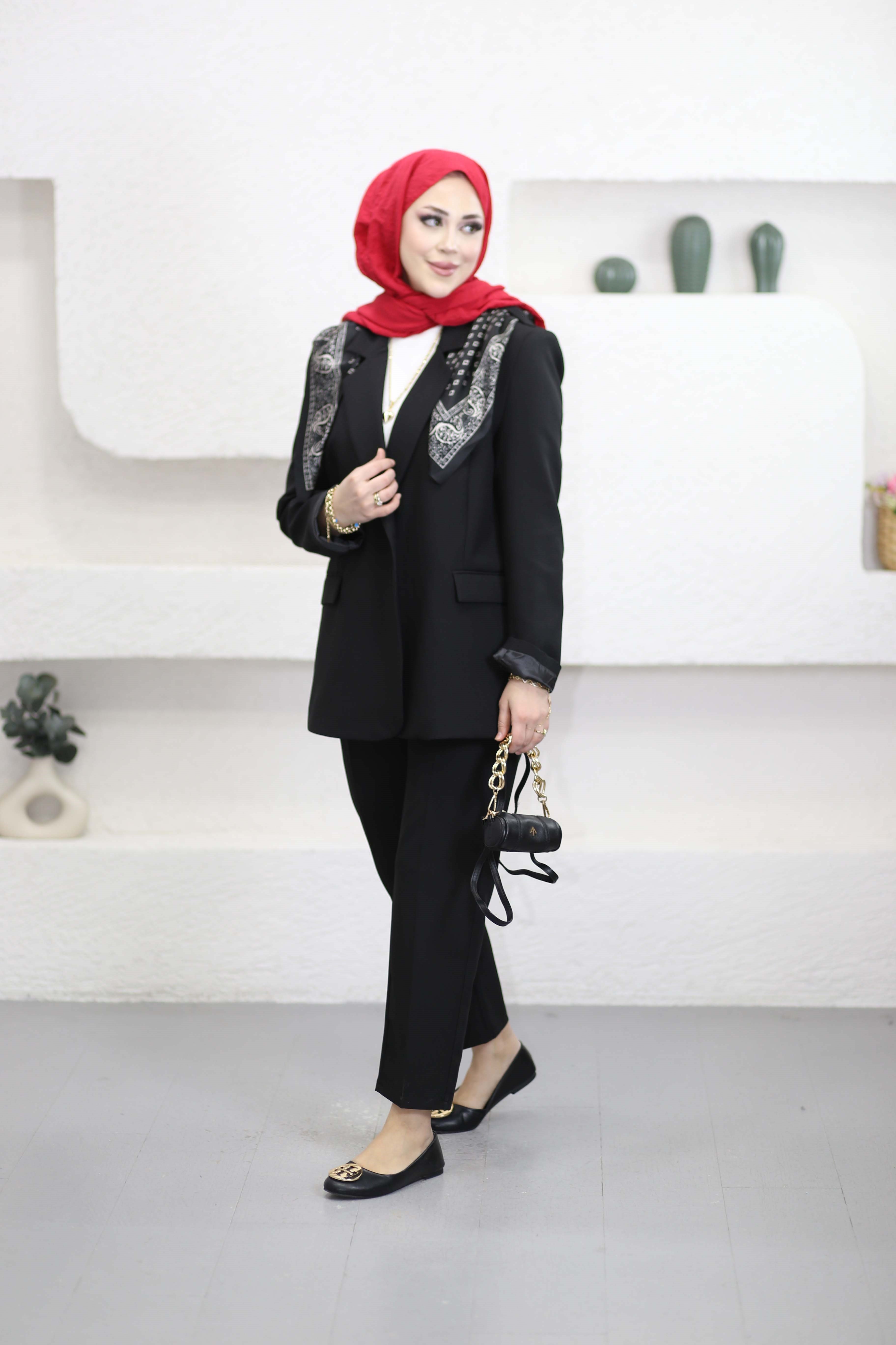 Fular Detaylı Blazer Ceket Siyah 7665