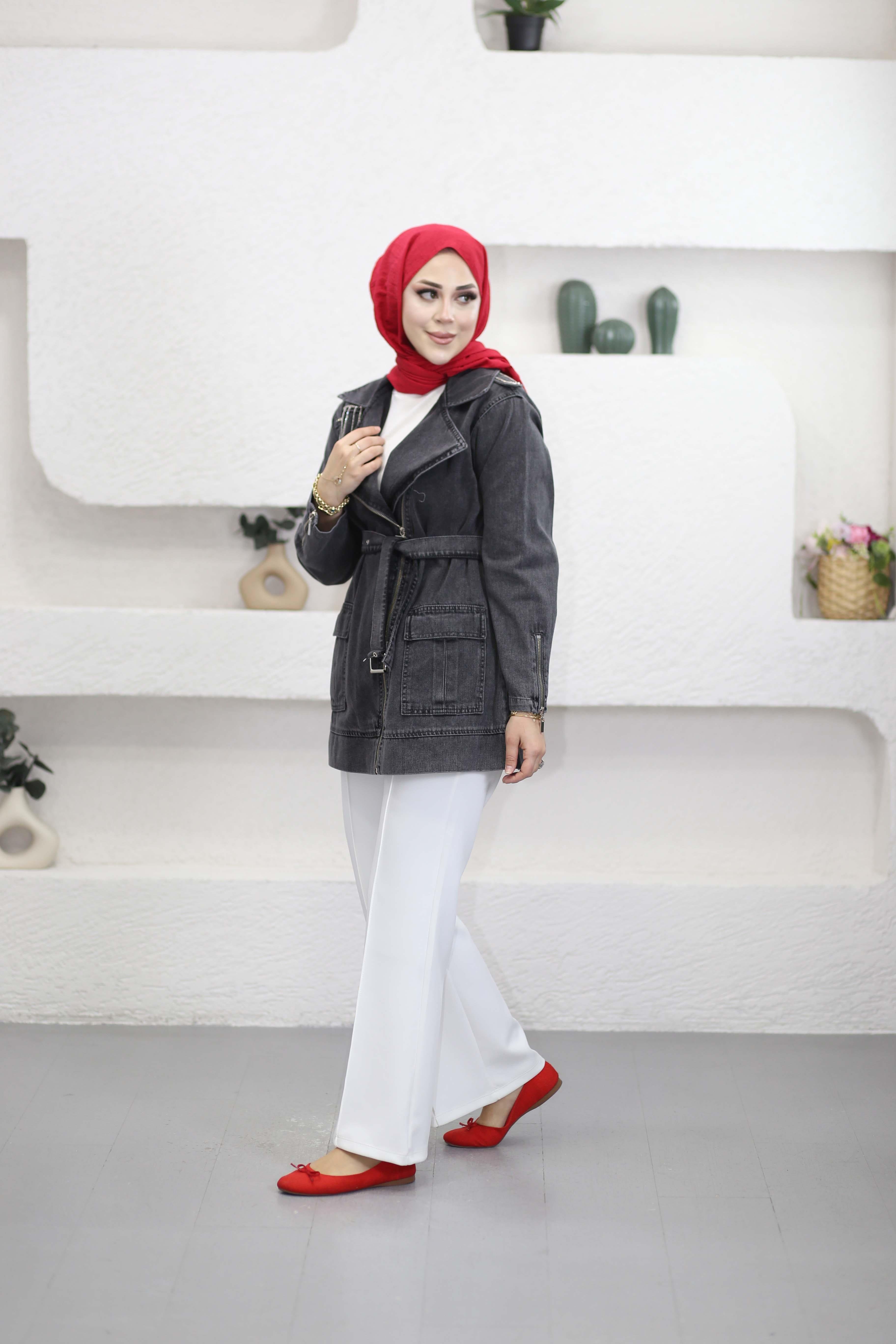 Taş Omuzlu Denim Ceket Antrasit 7471