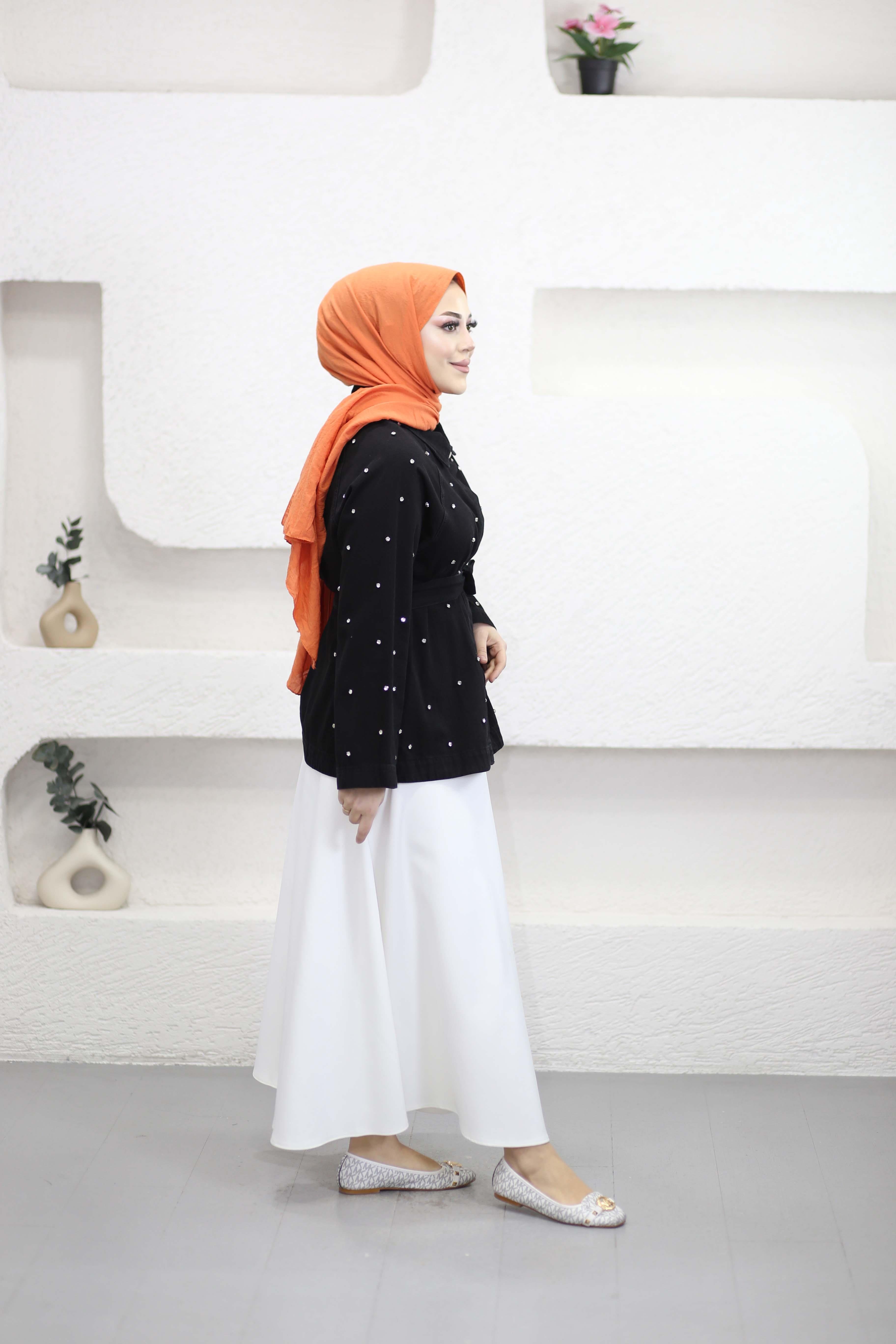 Serpme Taşlı kot Ceket Siyah 7439