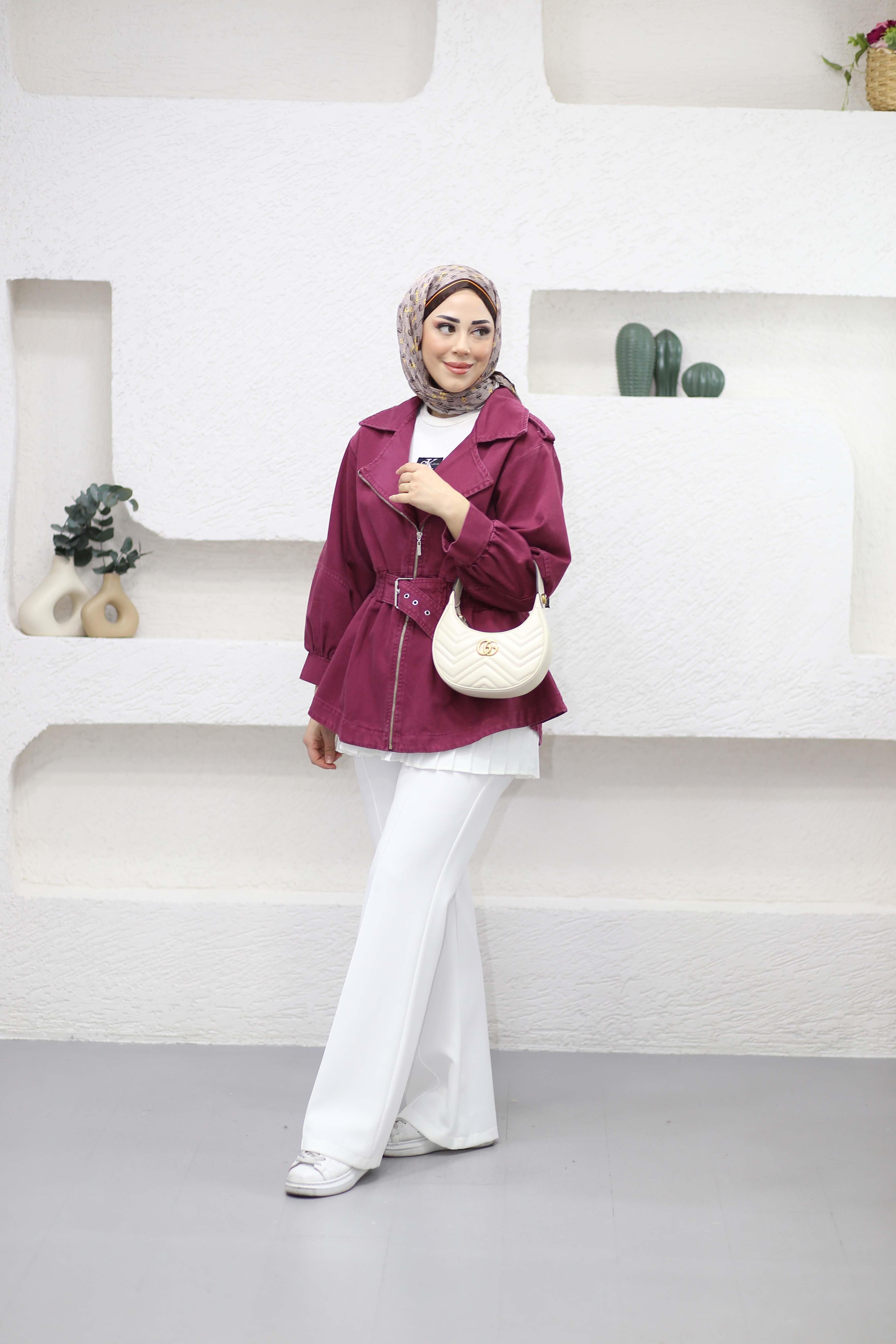 Beli Bağlamalı Ceket Vişne Çürüğü 7306