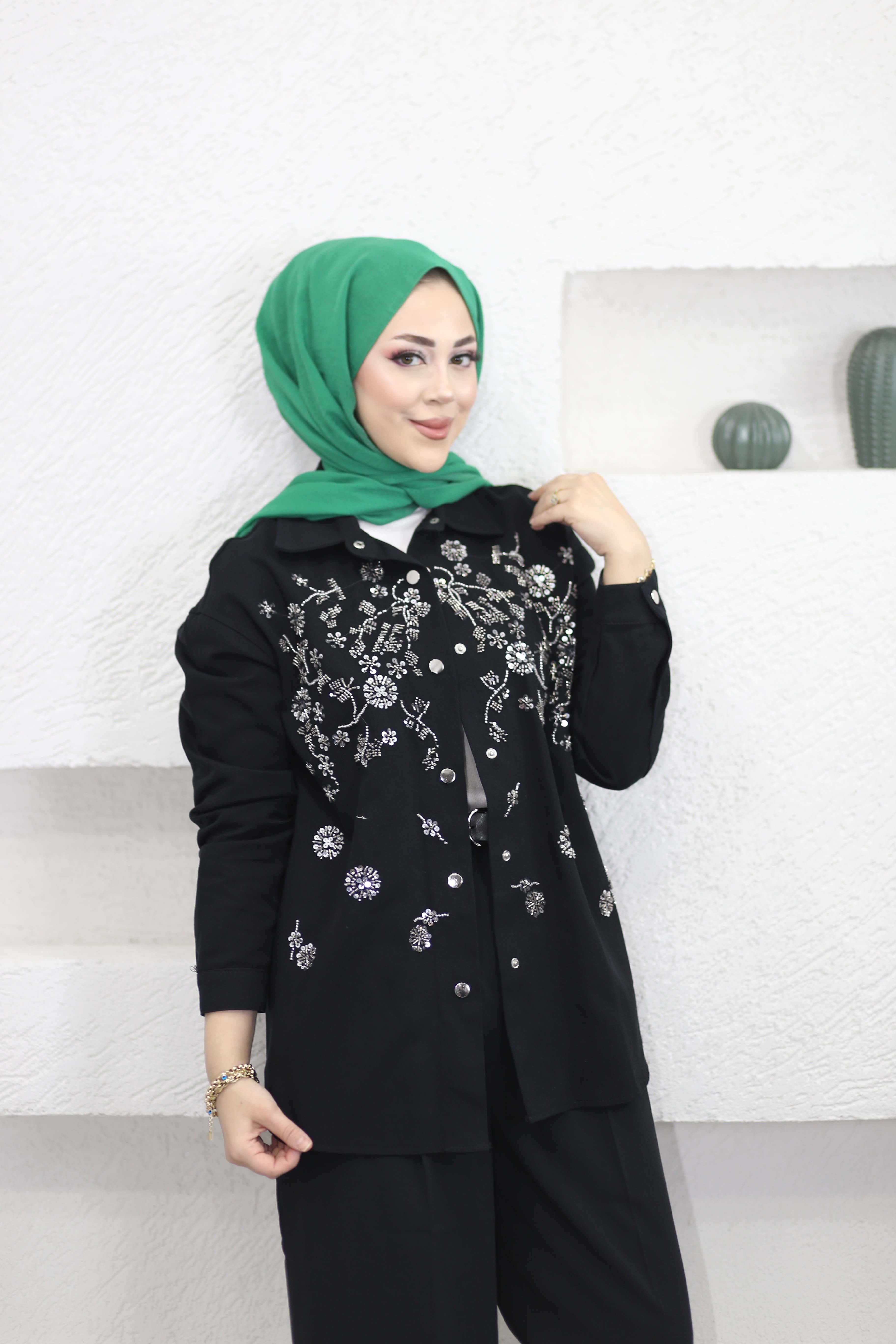 İşlemeli Ceket Siyah 99939
