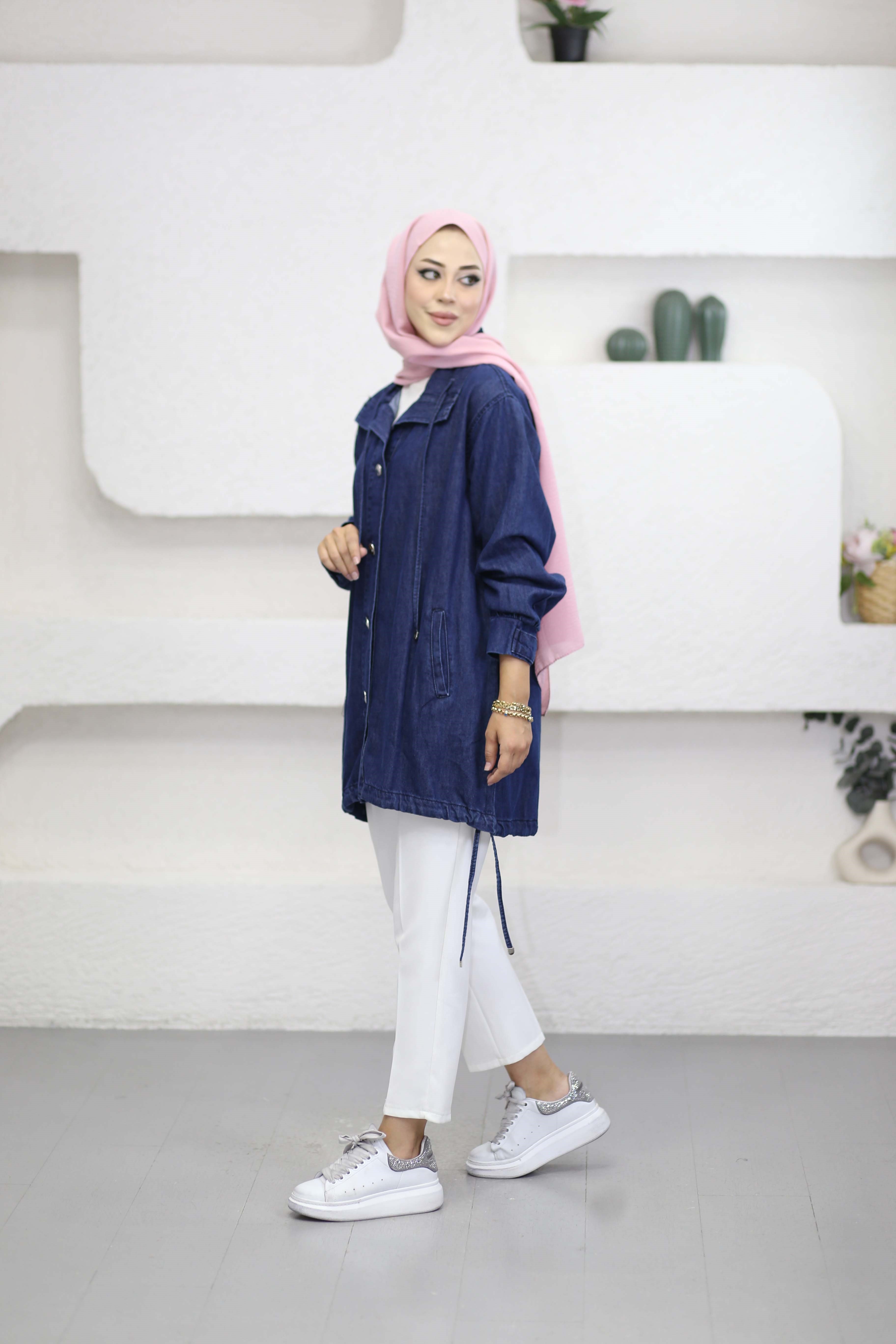 Metal Düğmeli Denim Ceket Koyu Mavi 7564