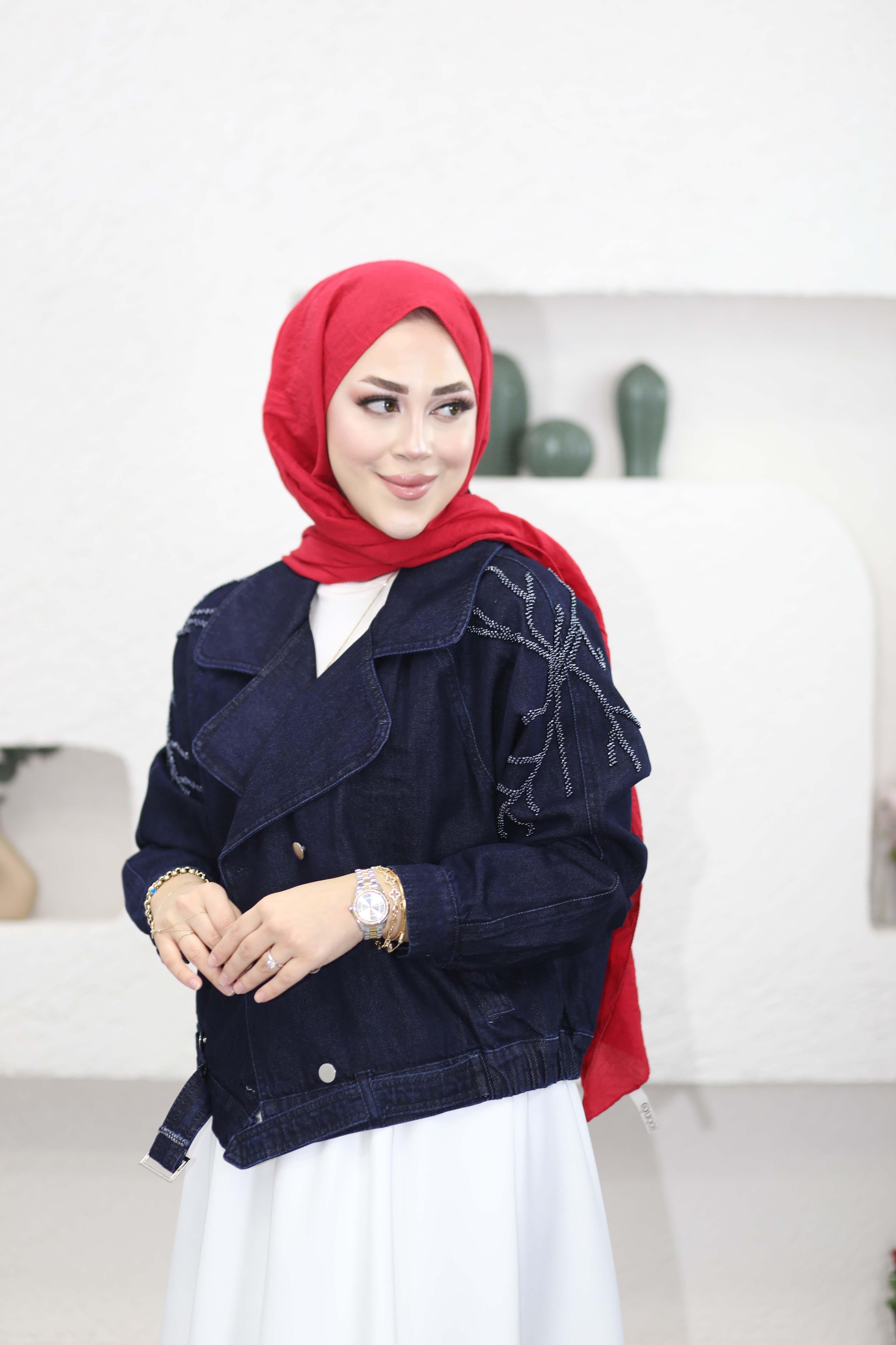 Salkım Taşlı Kot Ceket Koyu Mavi 7466