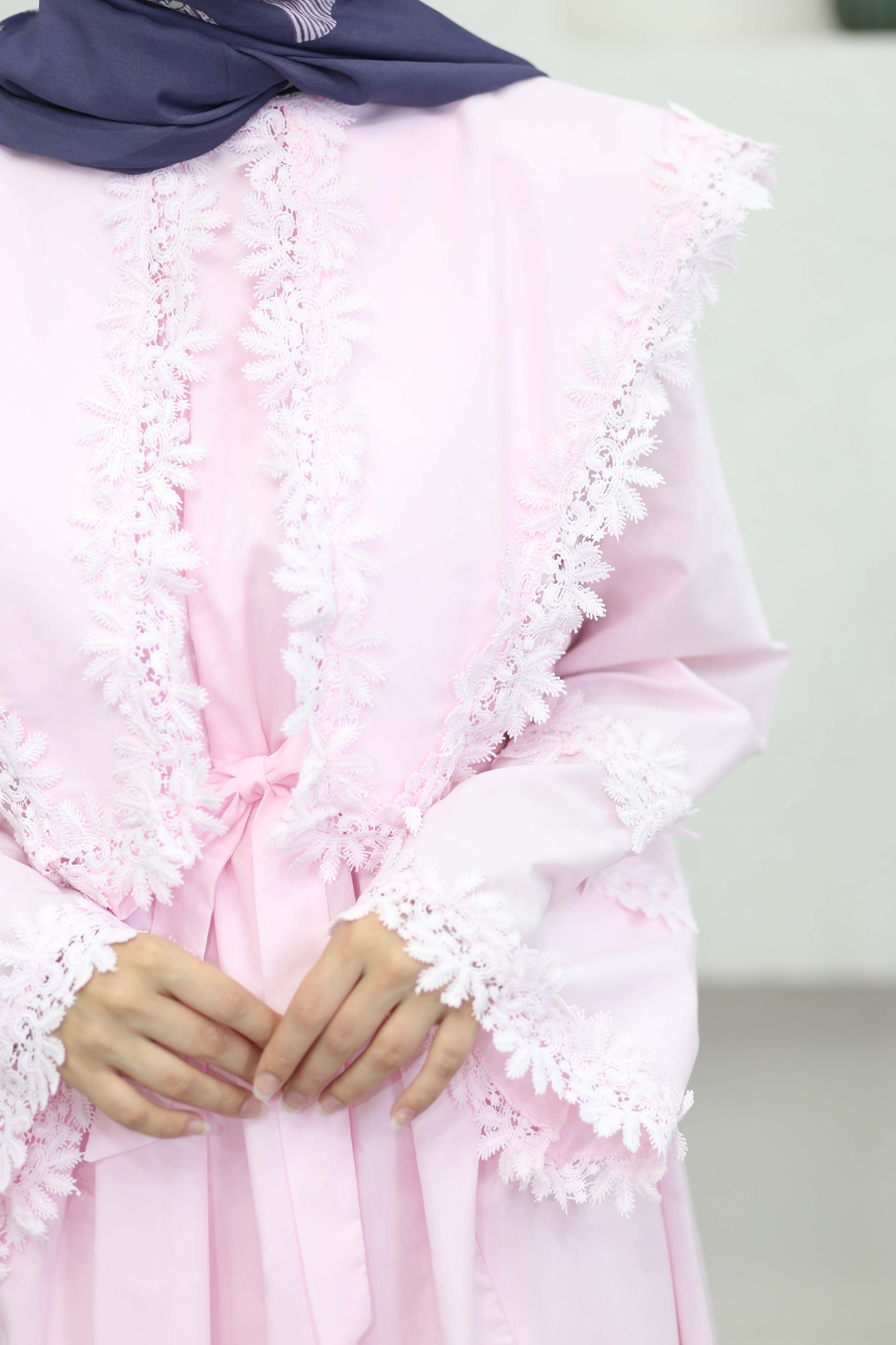 Güpürlü Dacron Elbise Pembe 8544