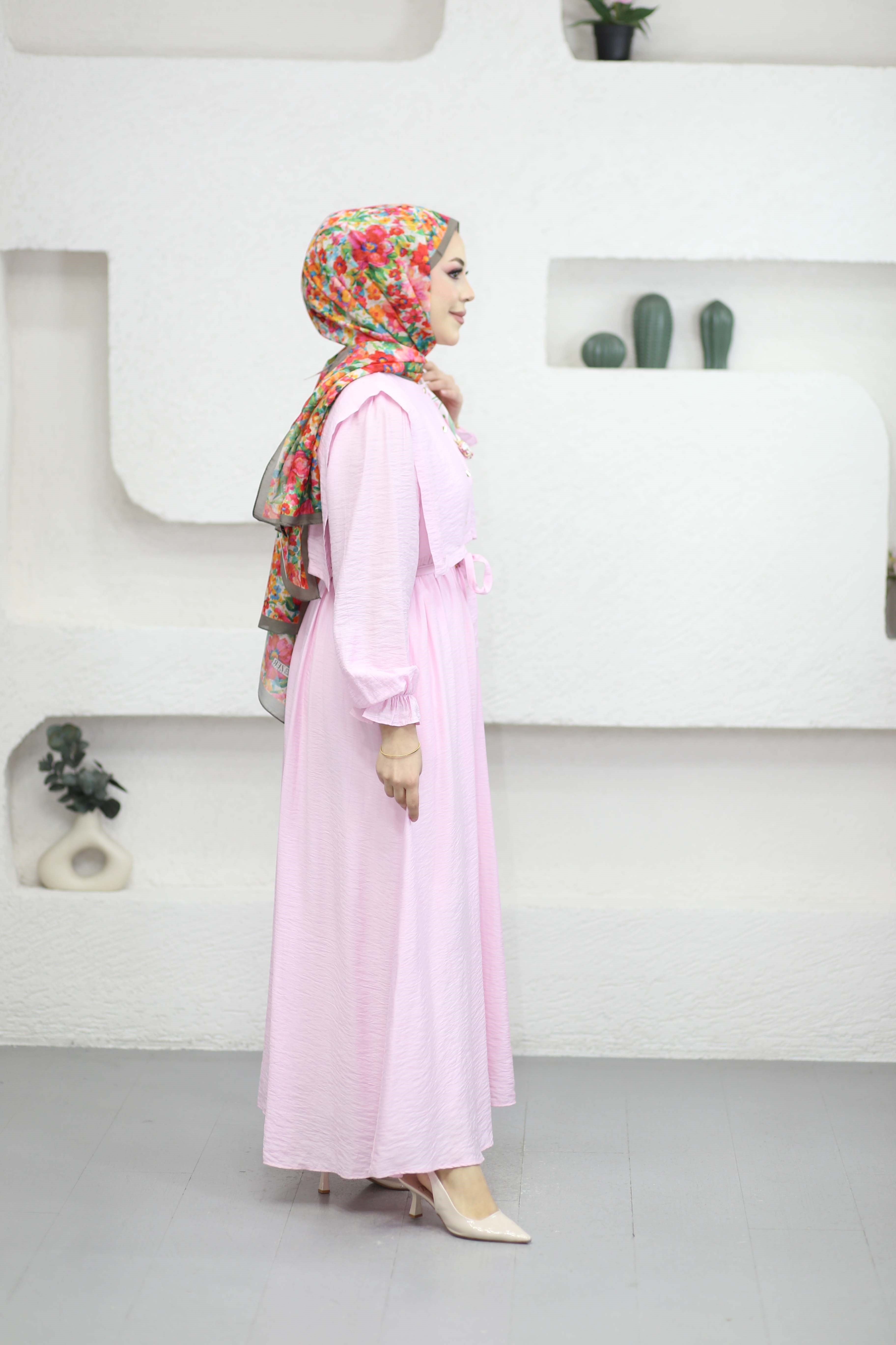 Fular Zincirli Elbise Pembe 1608