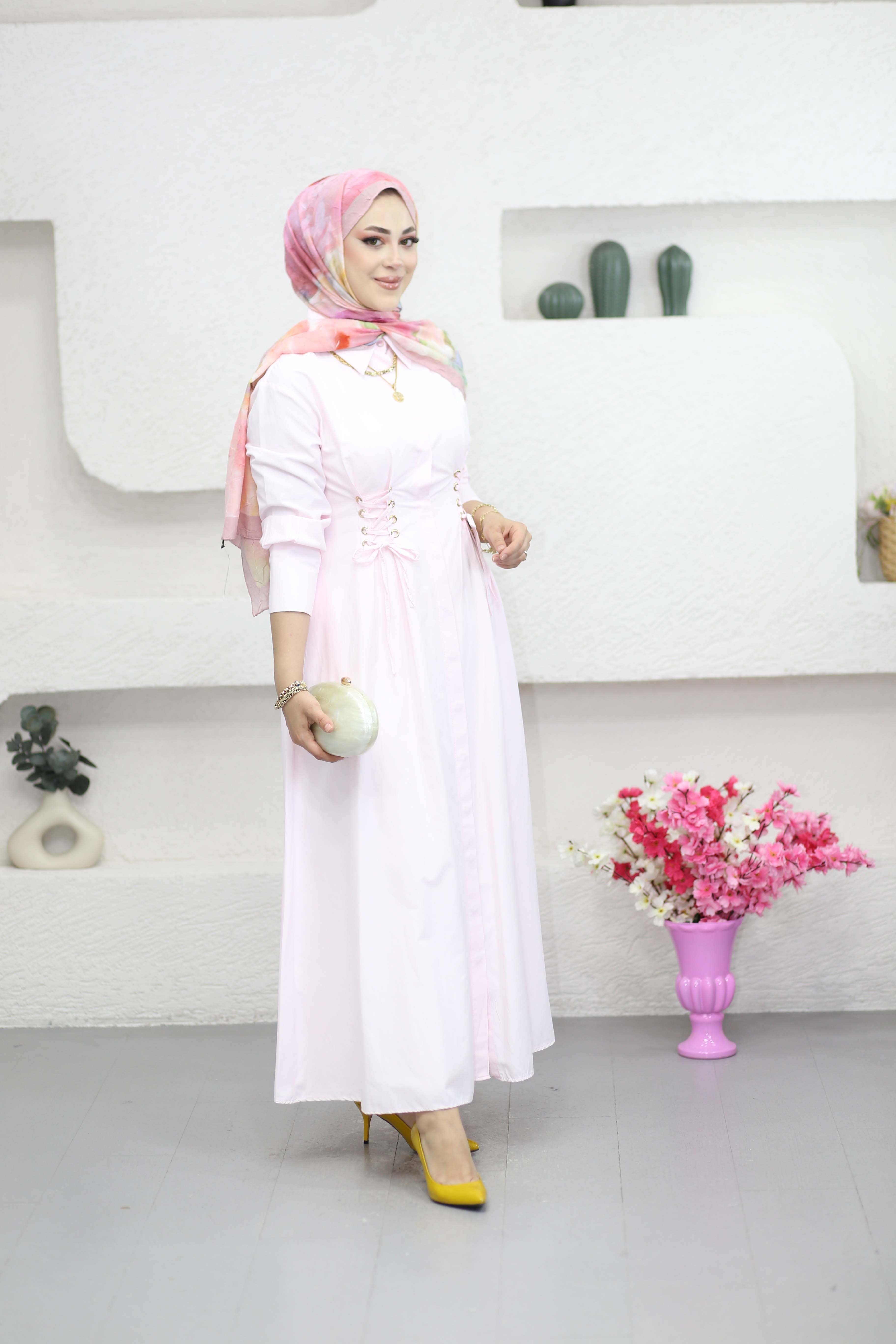 Kuş Gözlü Elbise Şeker Pembe 8053