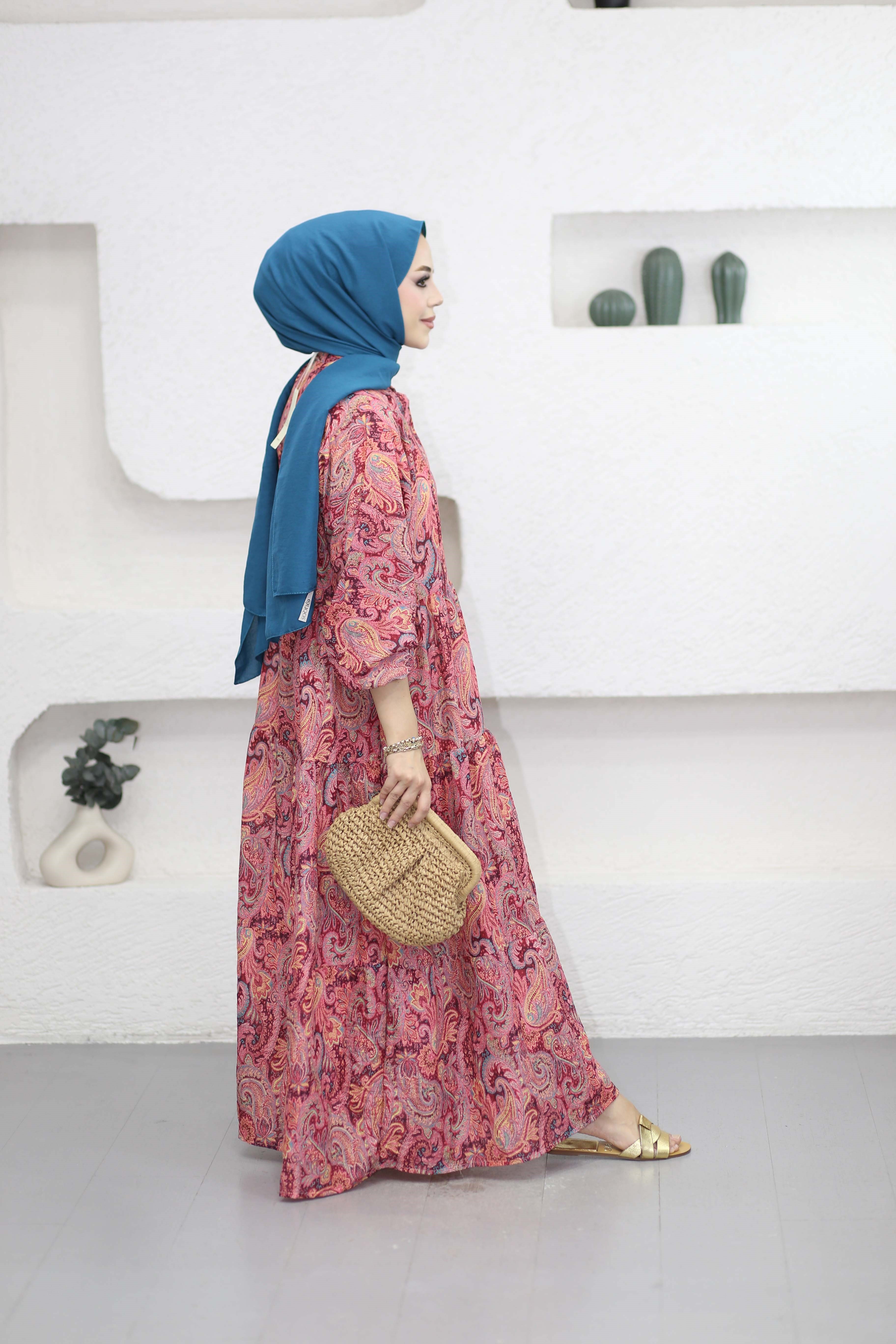 Ahsen Elbise Bordo 2513