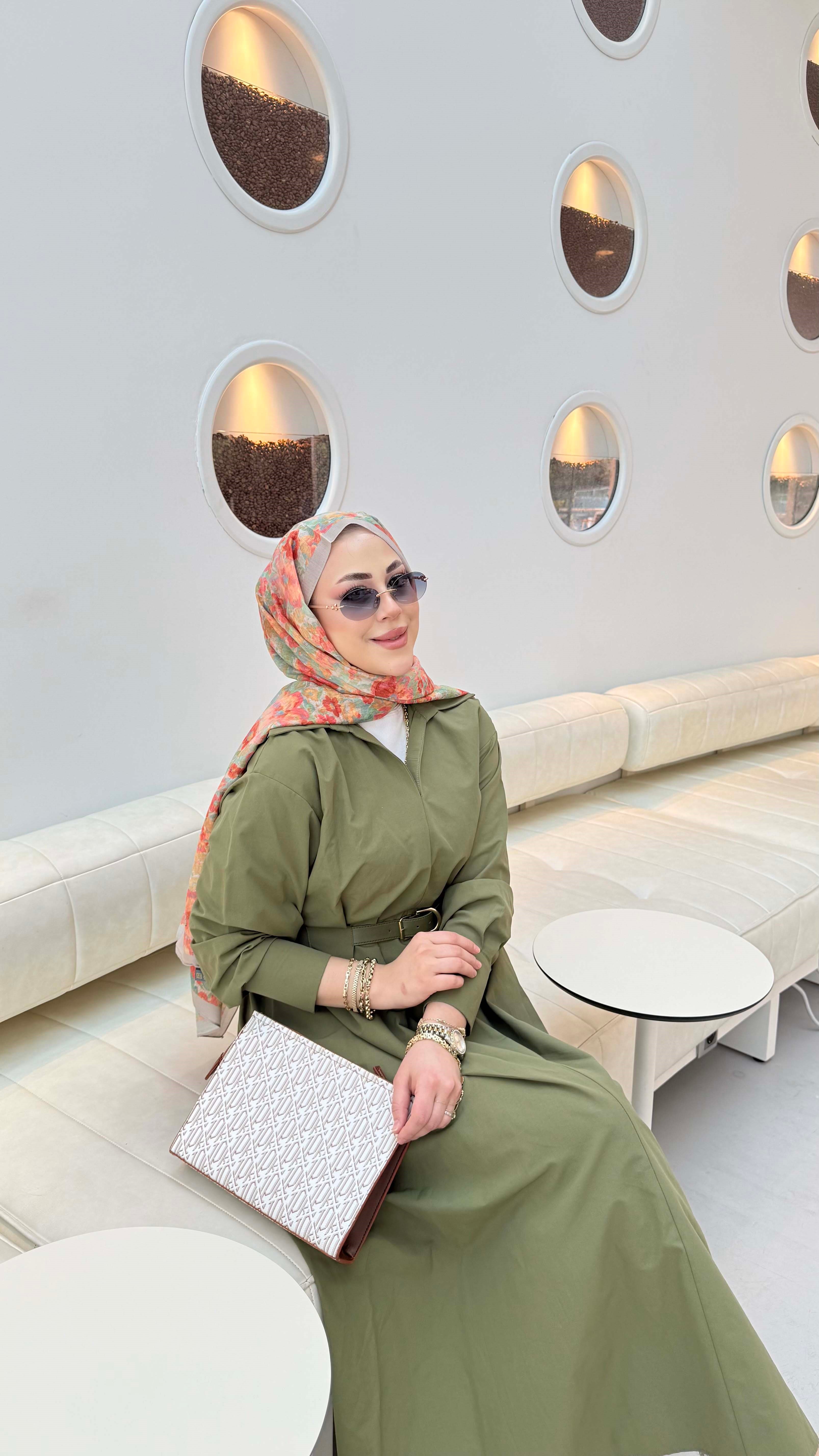 Beli Lastikli Kemer Detaylı Gömlek Elbise Yeşil 5518