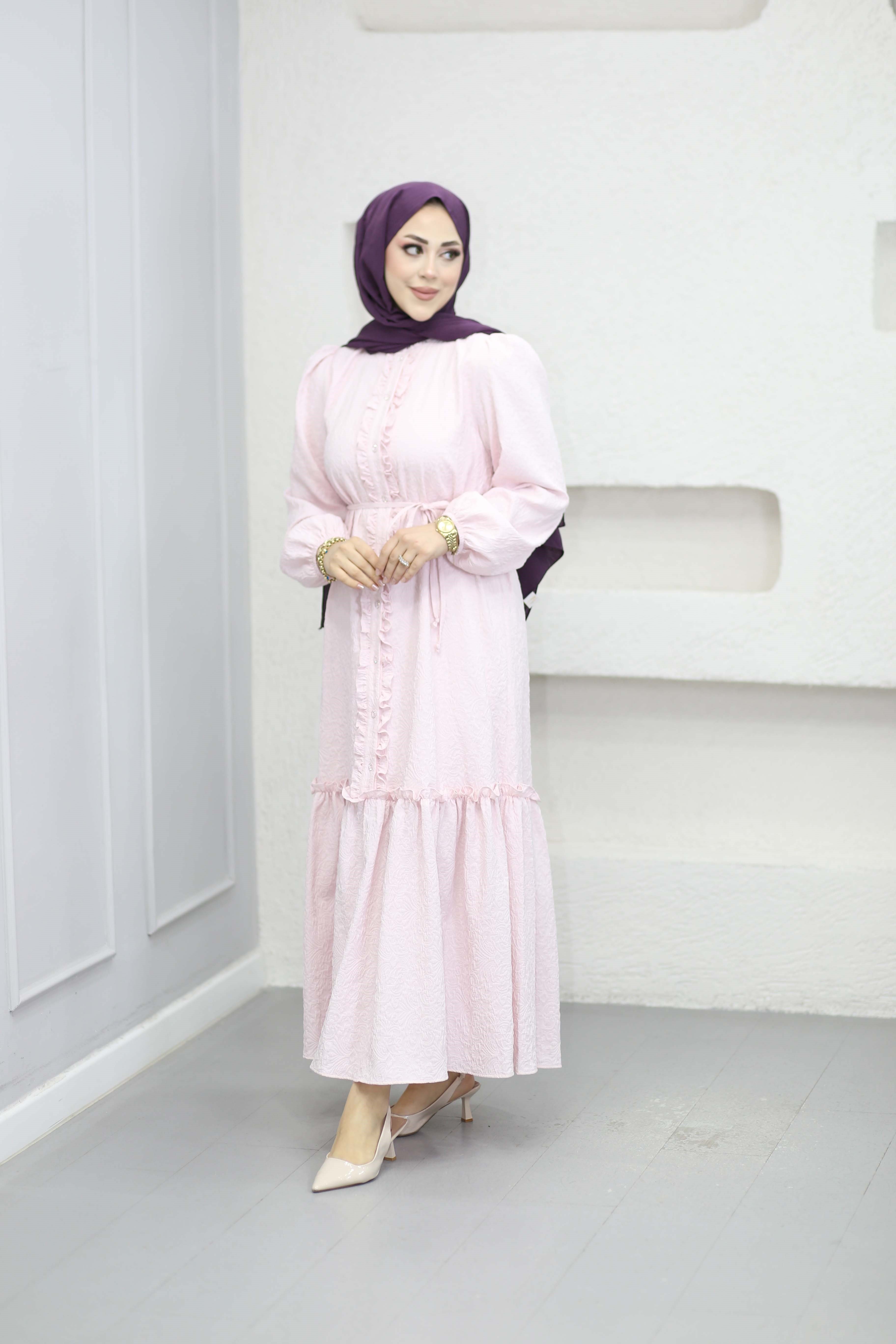 Gofre Elbise Şeker Pembe 1503