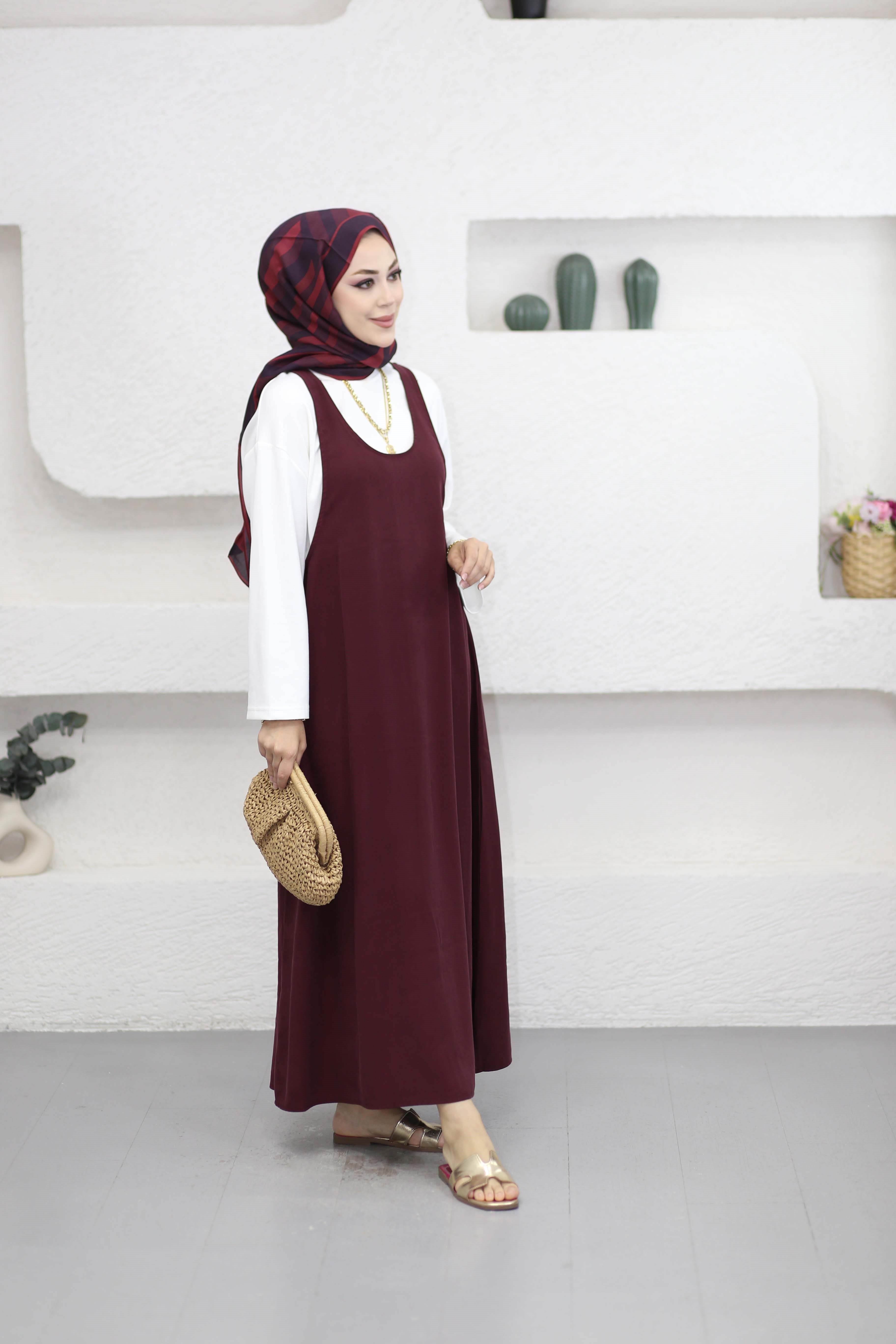 Basıc Elbise Bordo 9092