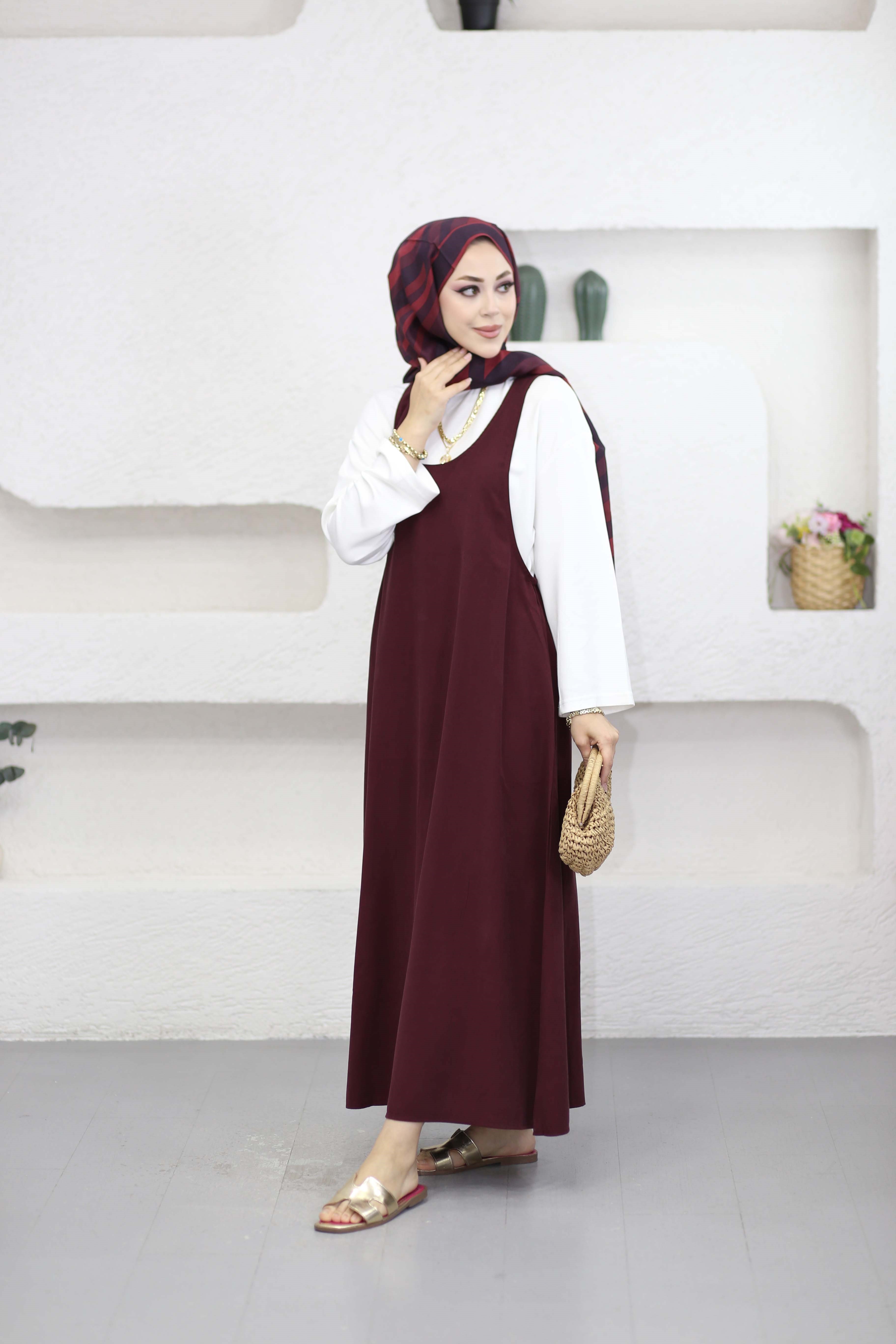 Basıc Elbise Bordo 9092