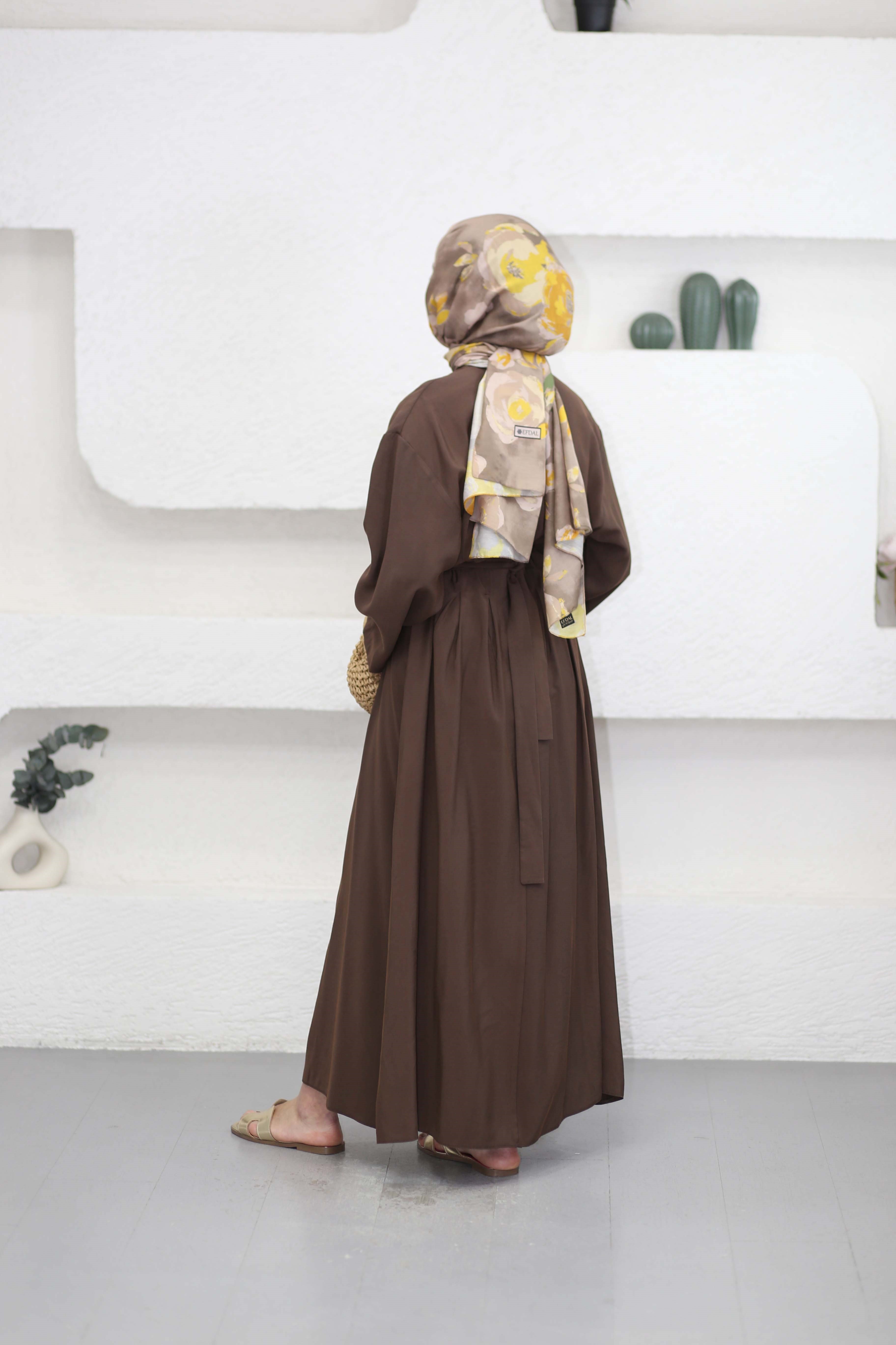 Beli Toka Pensli Elbise Kahverengi 5526