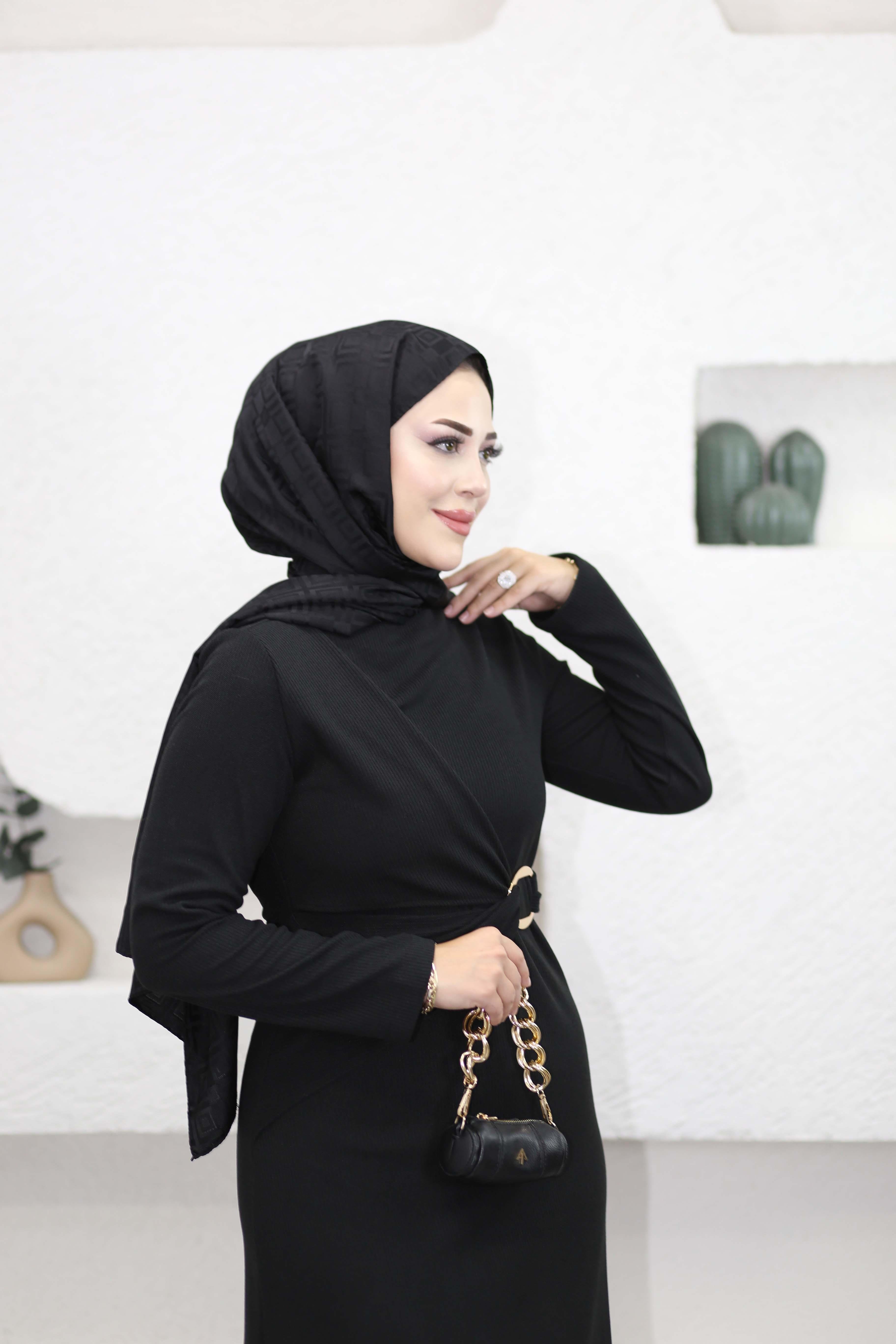 Fitilli Triko Tokalı Elbise Siyah 51249
