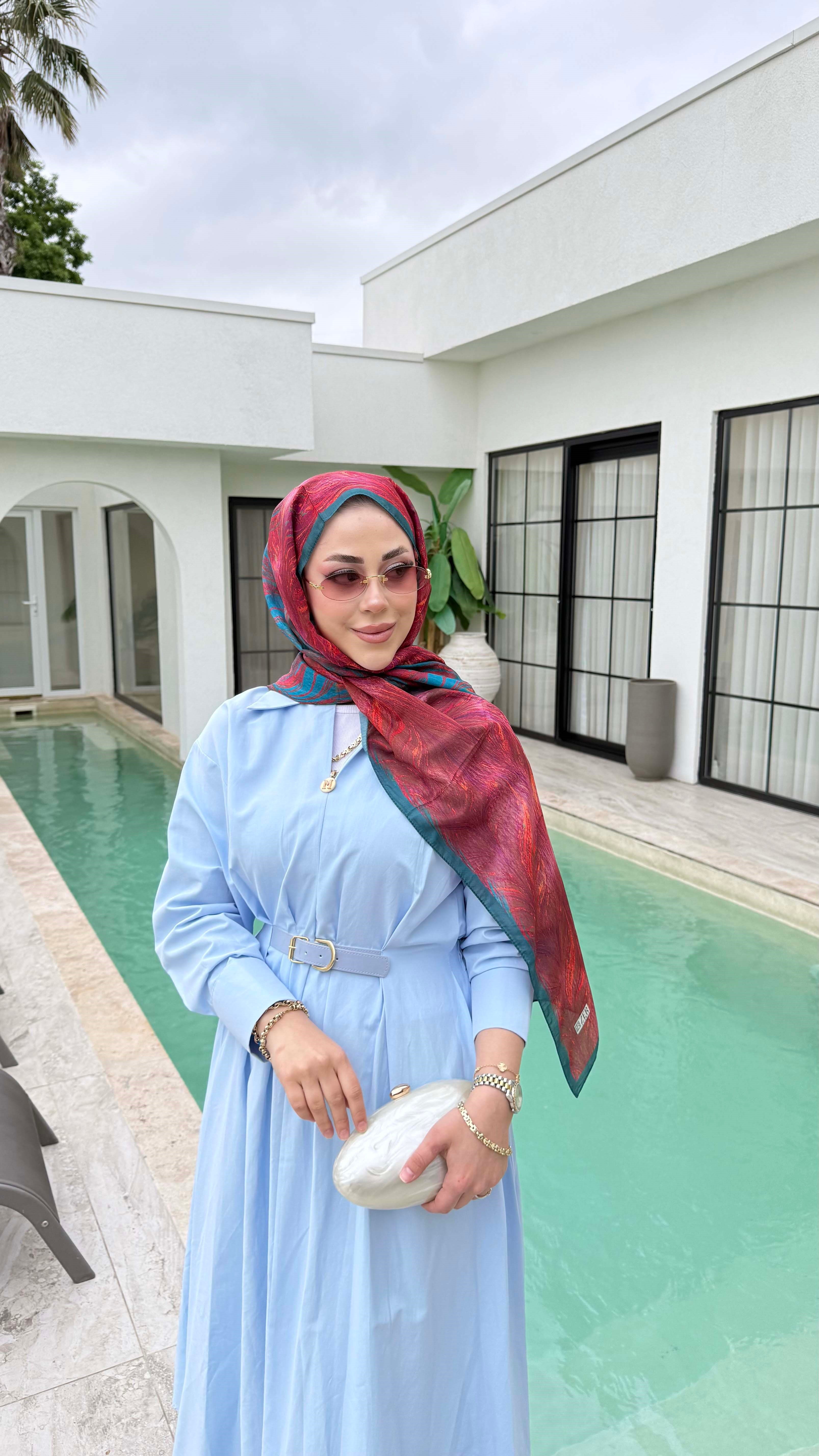 Beli Lastikli Kemer Detaylı Gömlek Elbise Bebe Mavi 5518