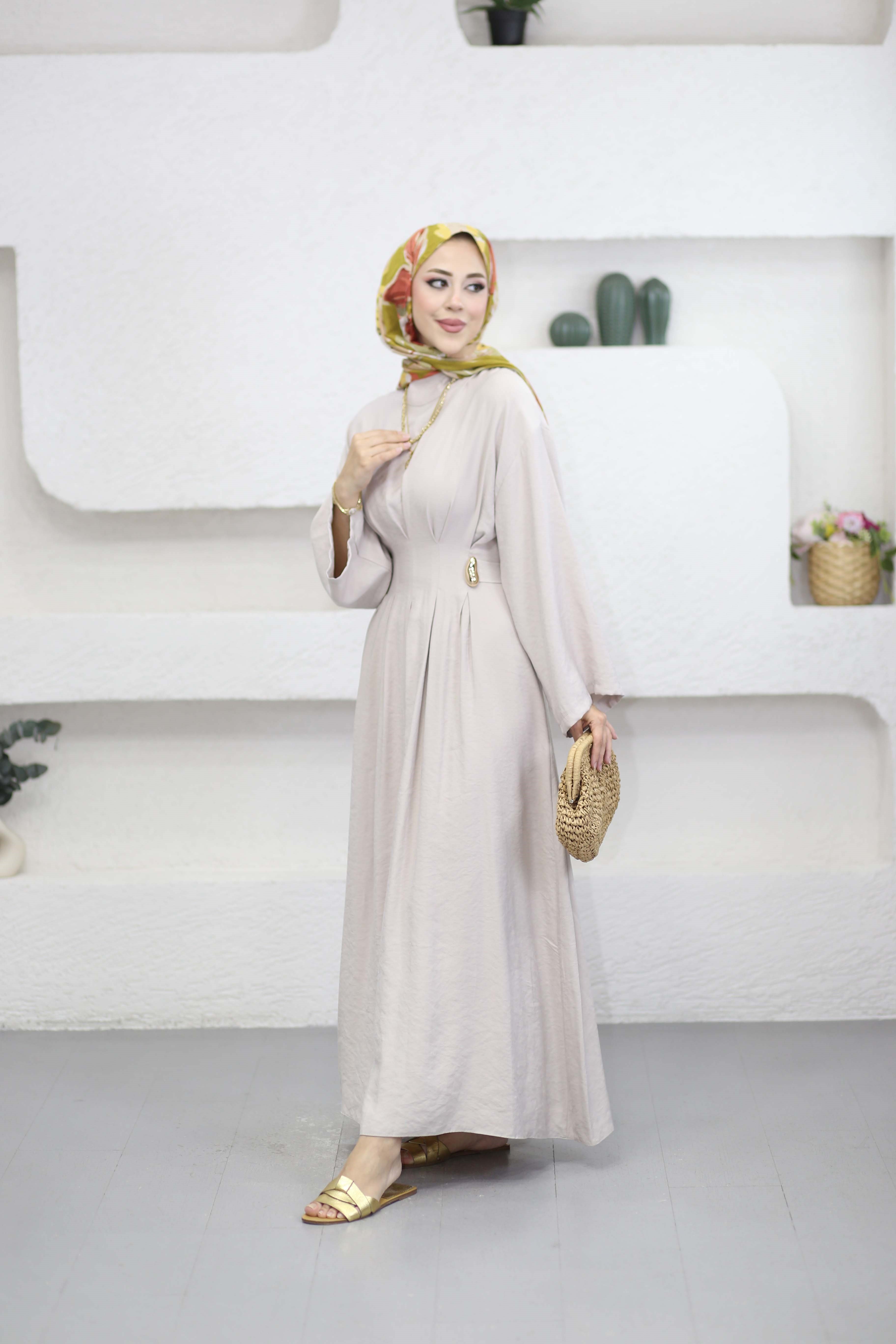 Beli Toka Pensli Elbise Bej 5526
