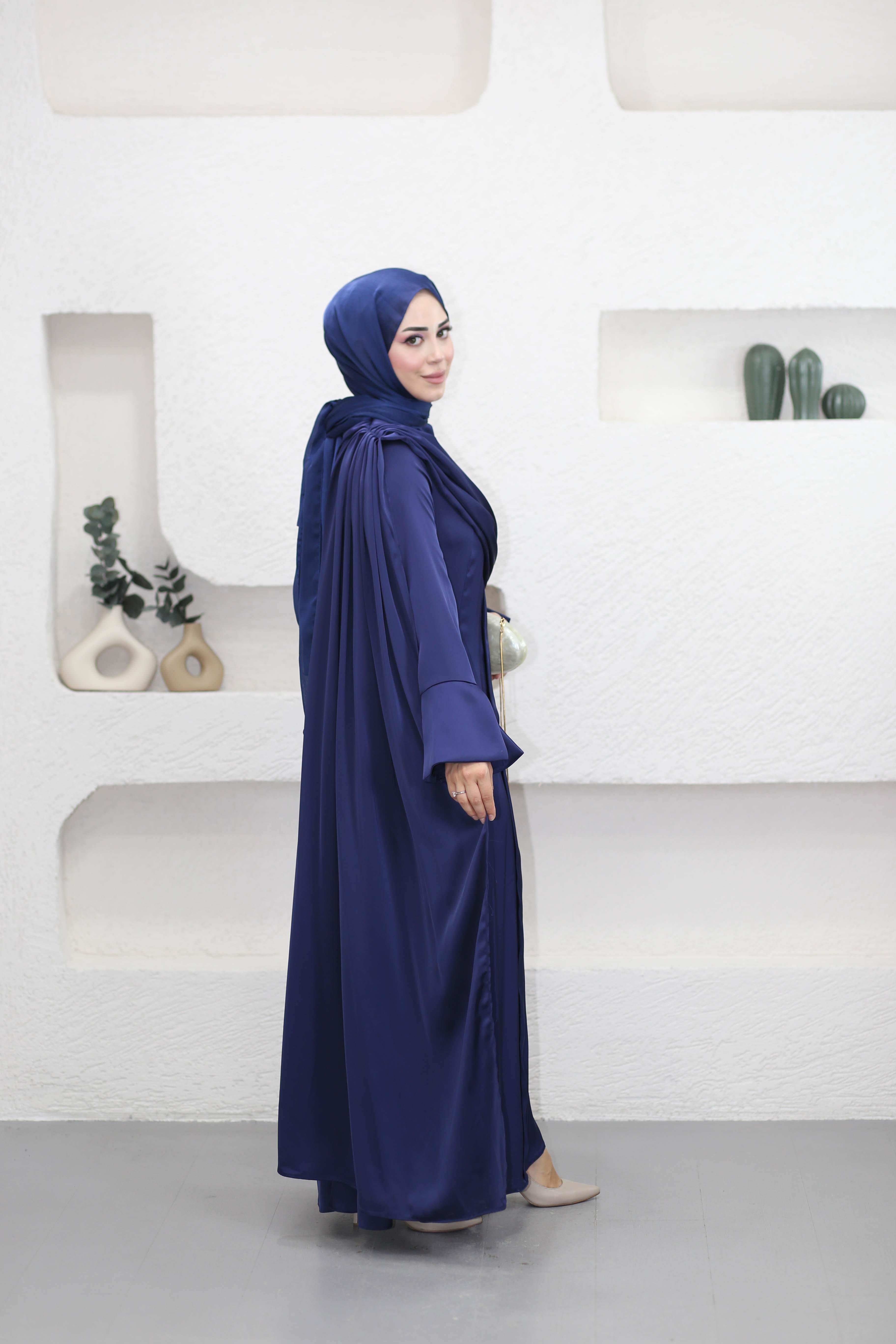 Saten Drape Elbise Lacivert 9965