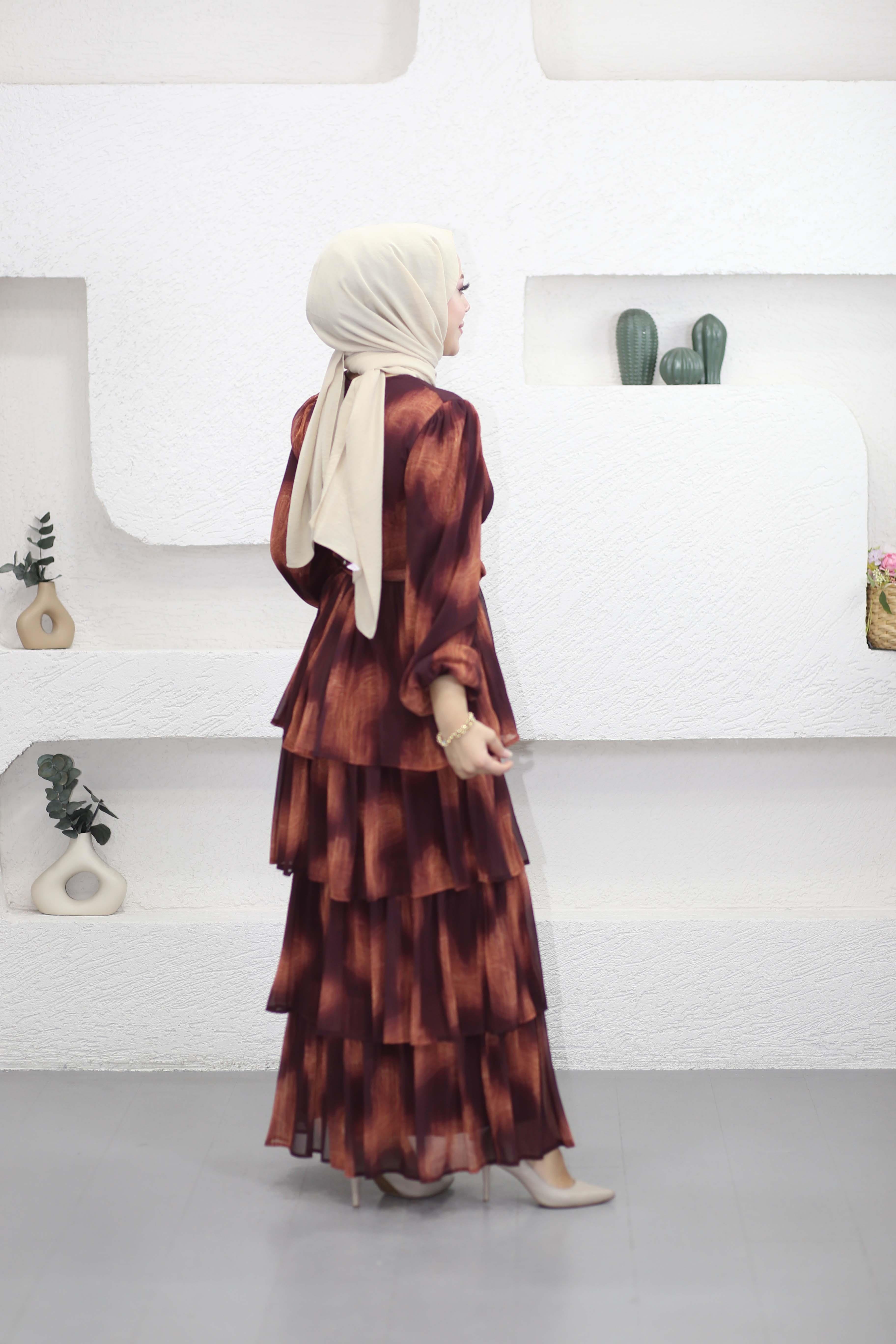 Kuşak Detaylı Kat Elbise Mürdüm 2286