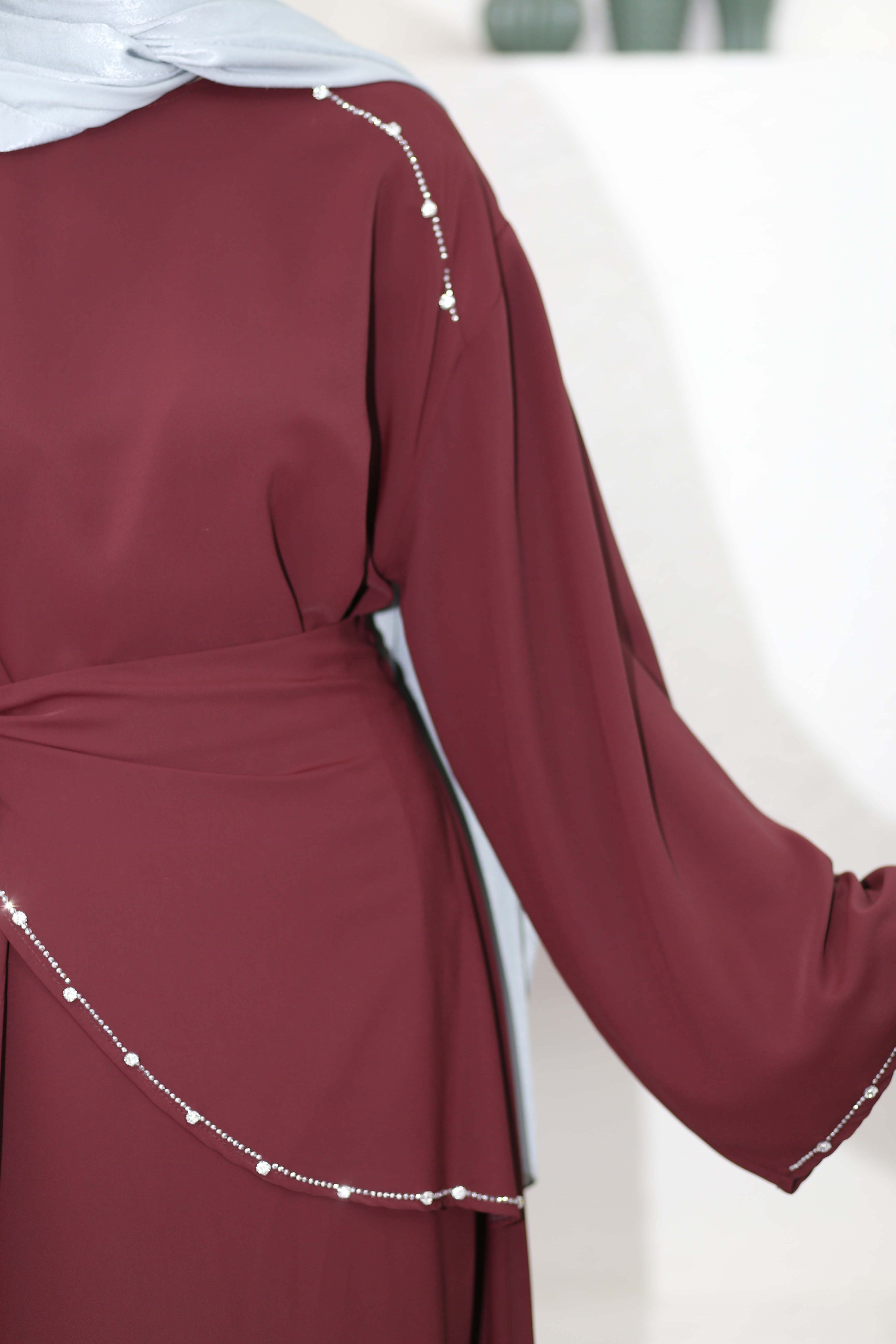 Taş ve Kruvaze Detaylı Elbise Bordo 26122