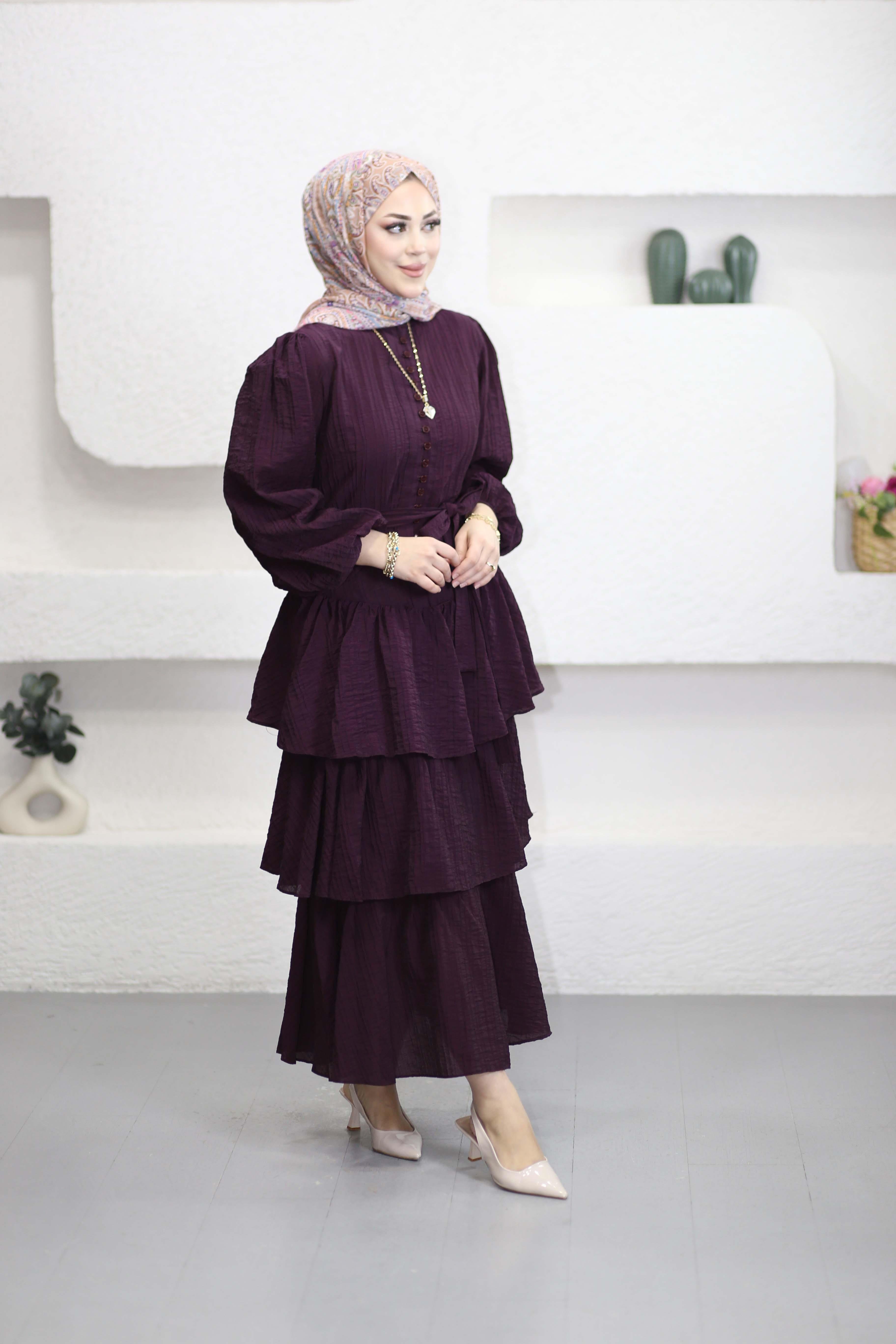 Anjelas Katlı Elbise Mürdüm 595