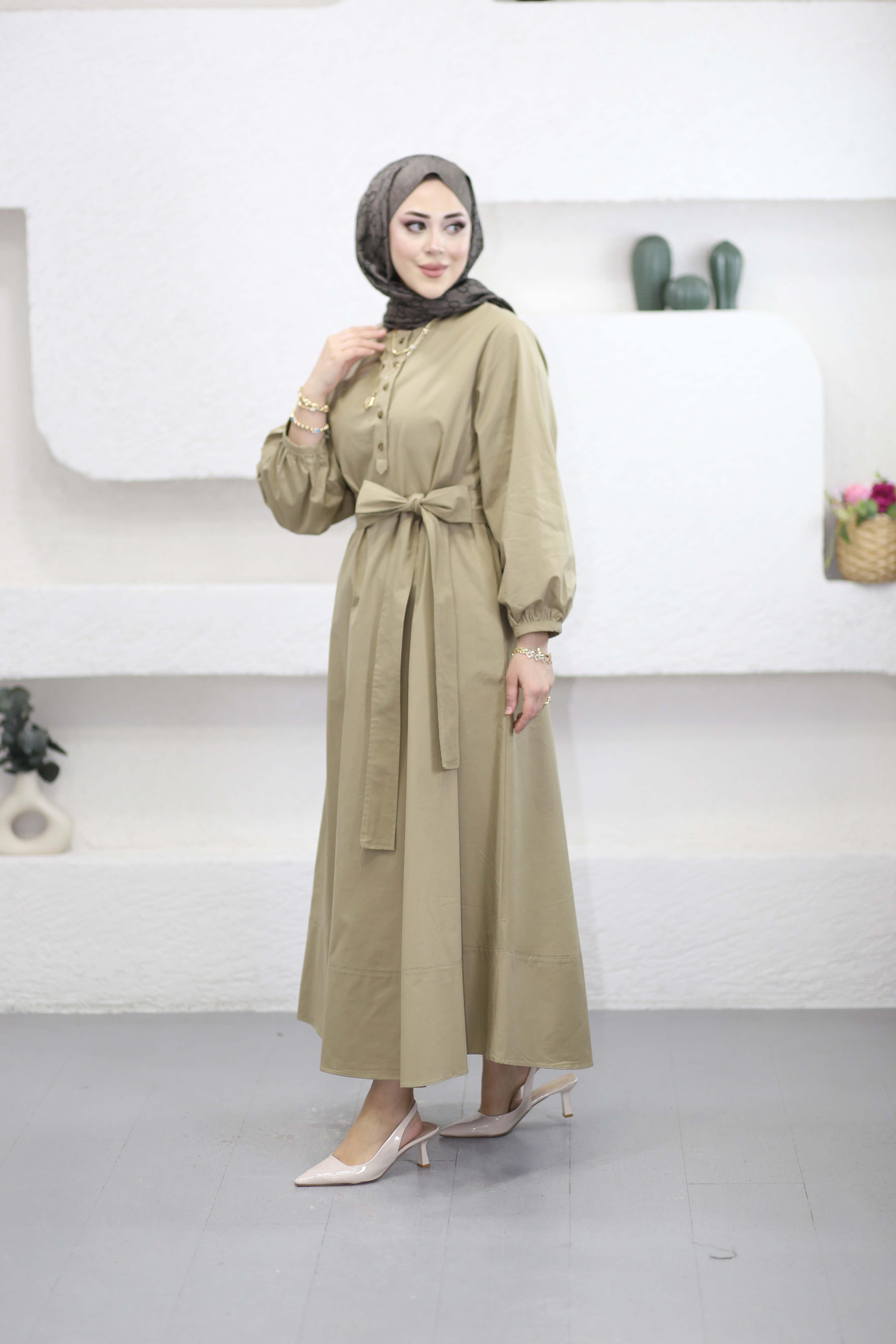 Kuşaklı Elbise Haki 2349