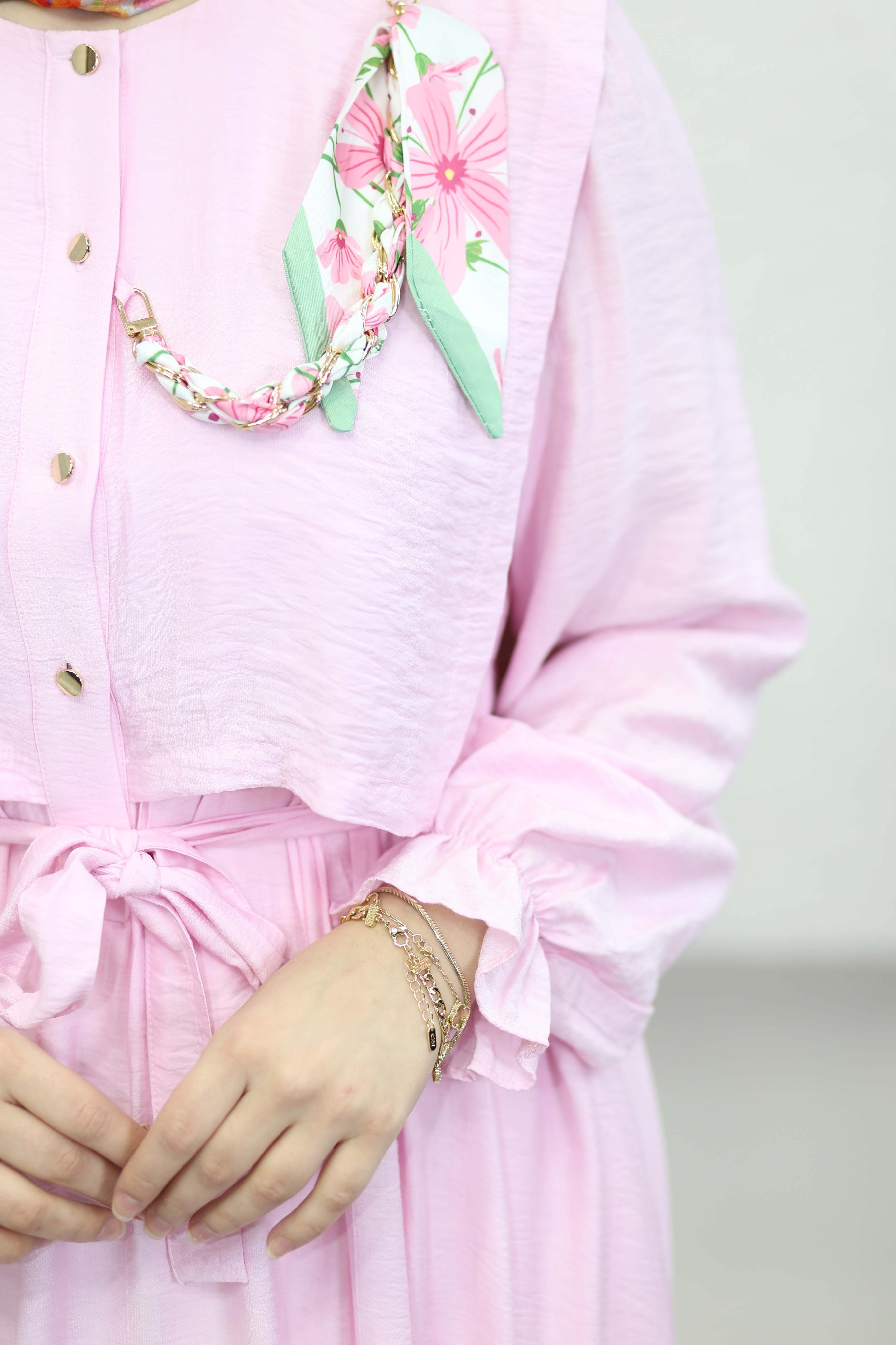 Fular Zincirli Elbise Pembe 1608
