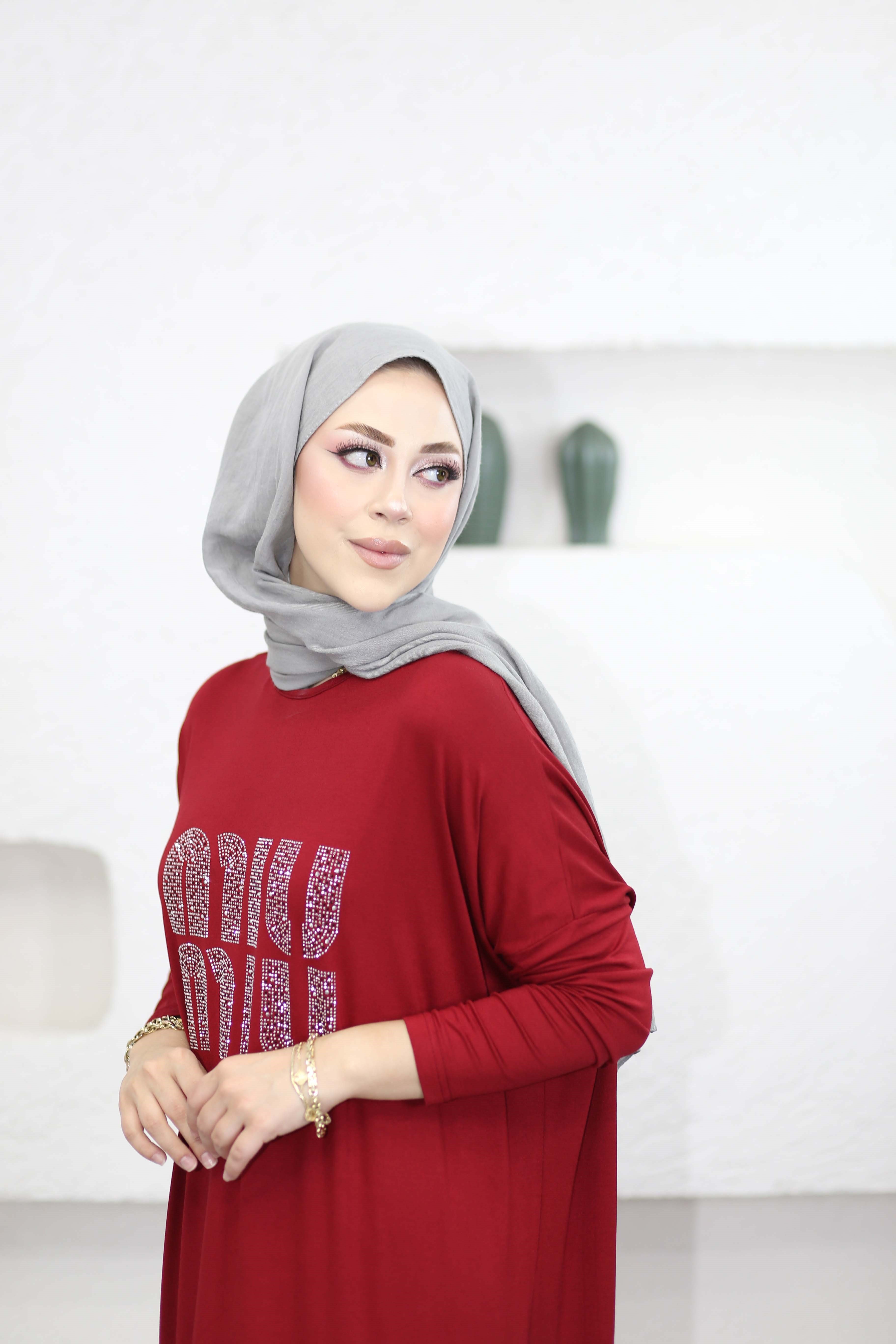 Mıu Taşlı Elbise Bordo 2211