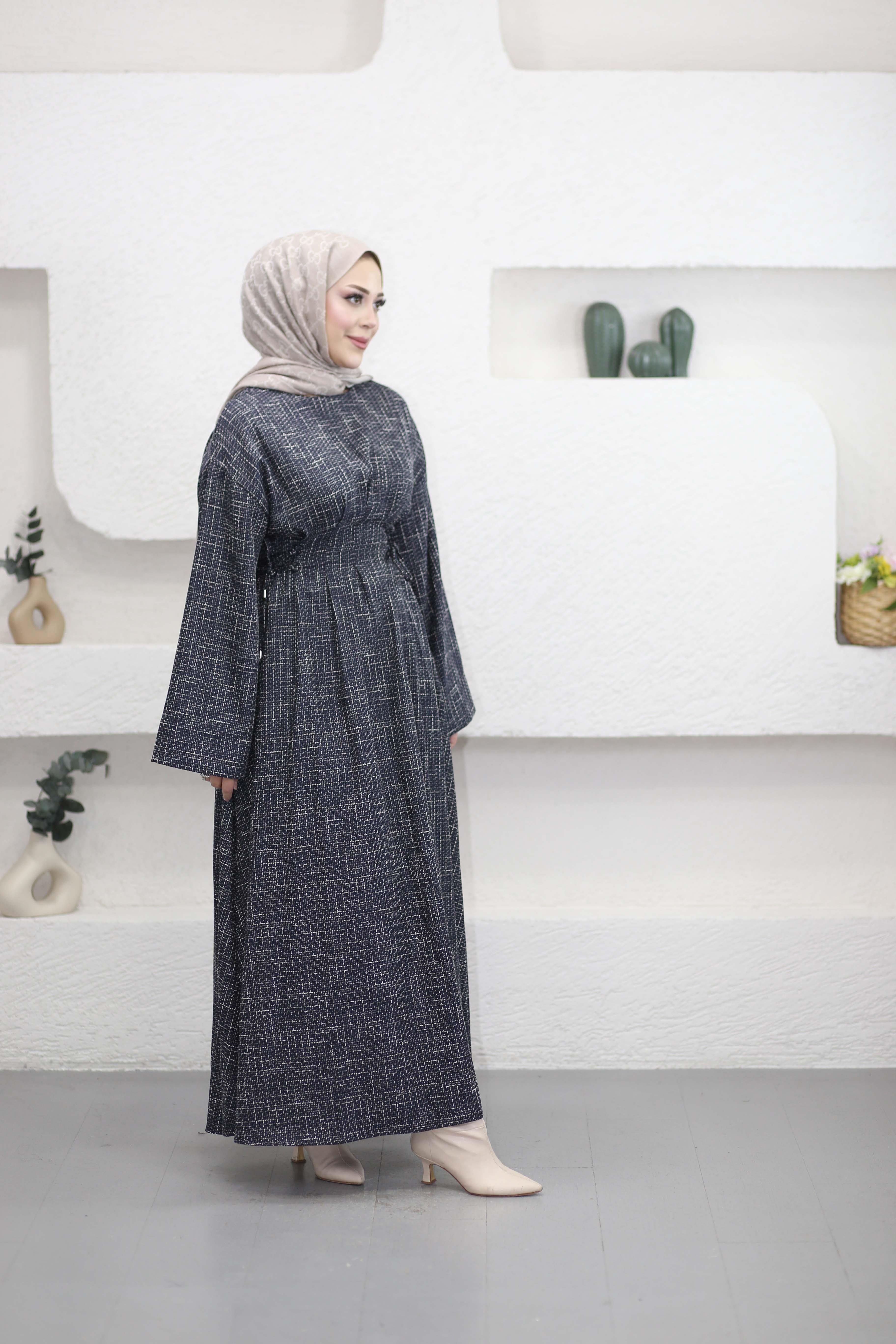 Tüvit Desen Elbise Lacivert 2260
