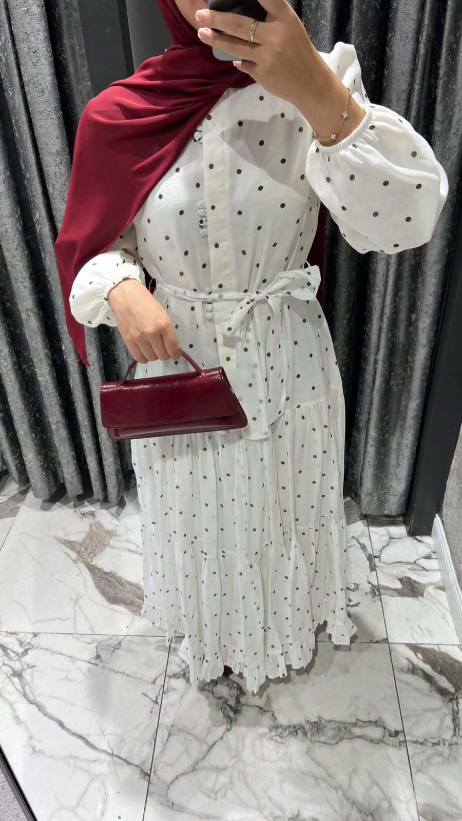 Puantiye Elbise Beyaz 1602