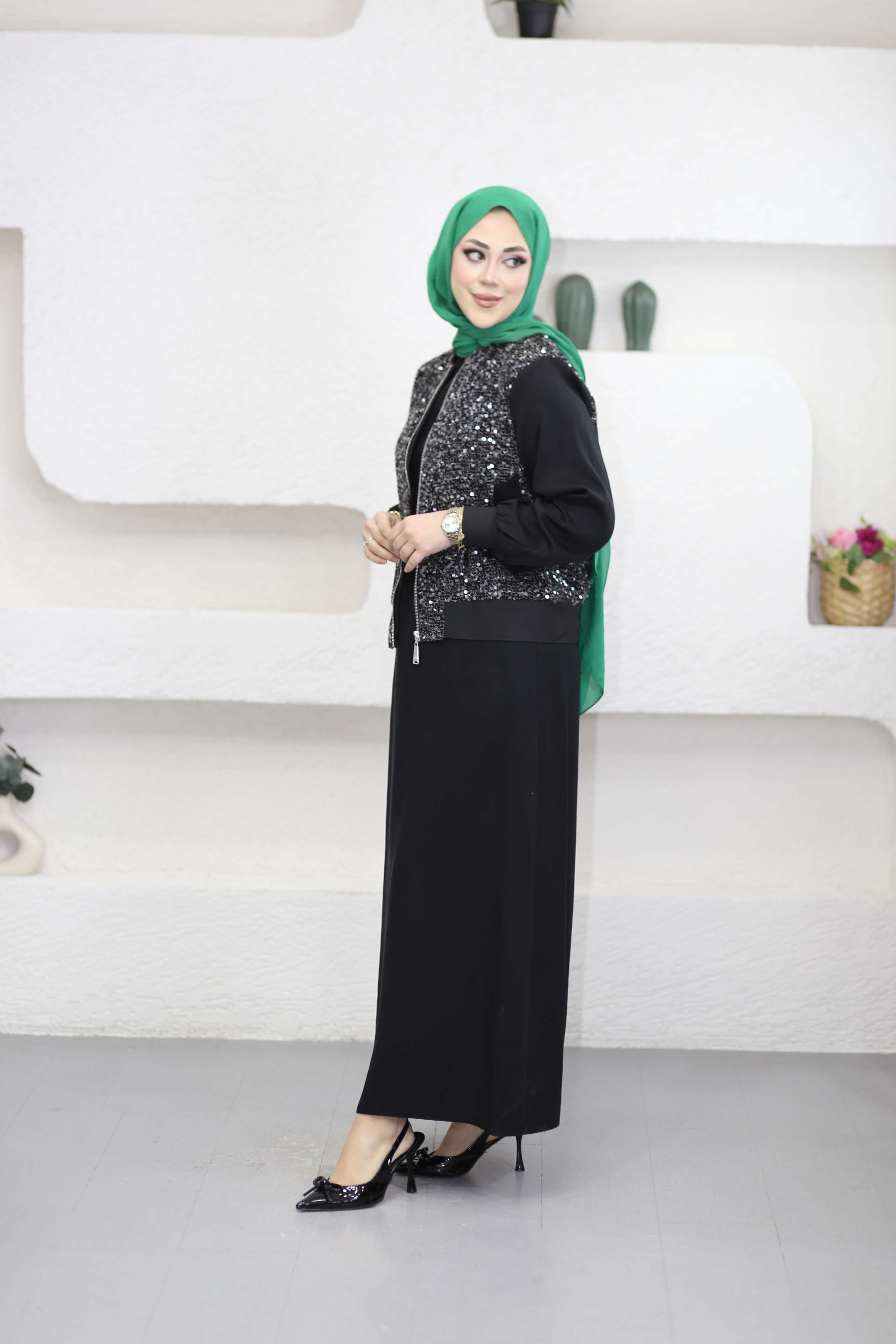 Payet  Detaylı Elbise Siyah 1550