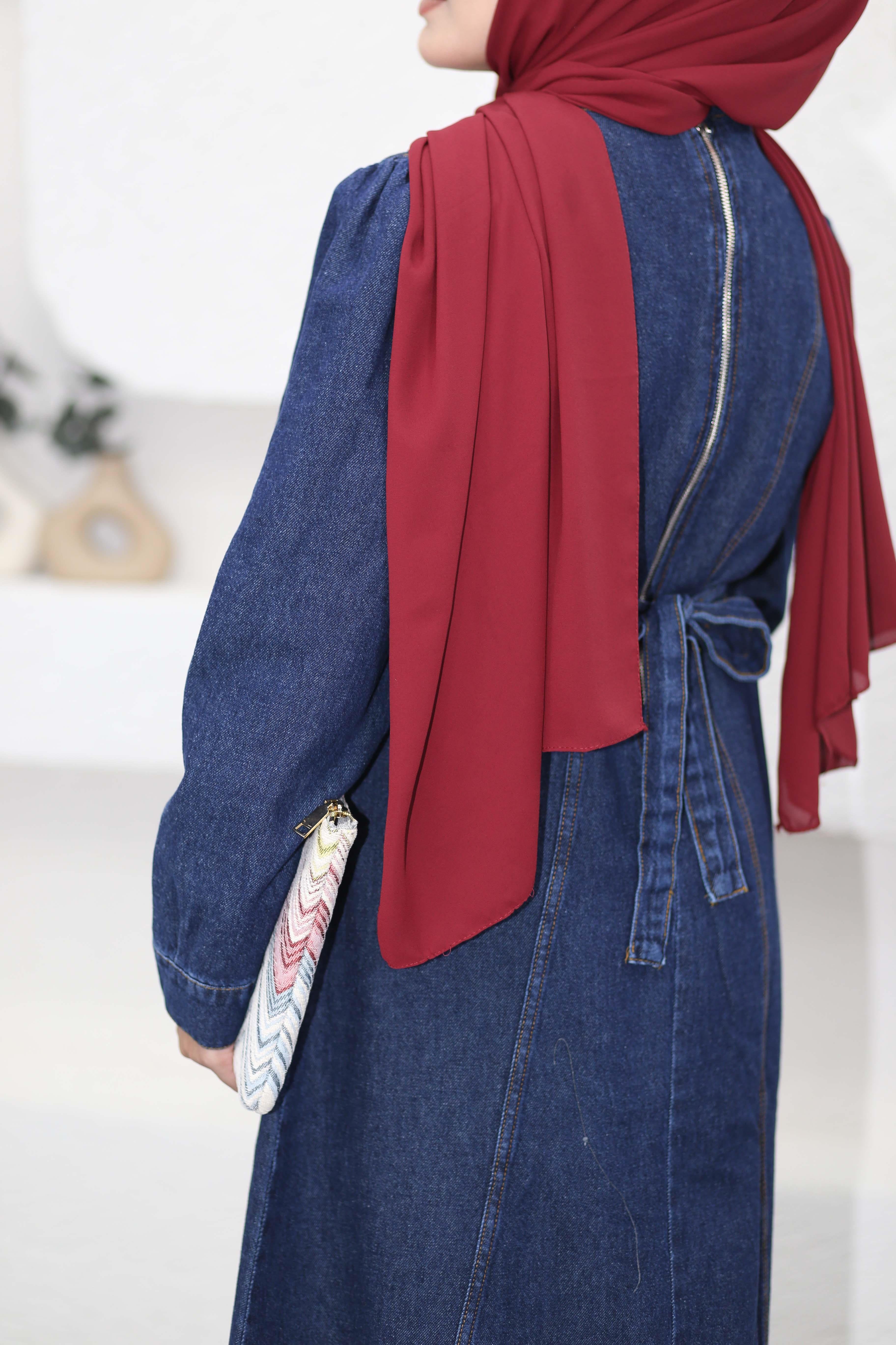 Dikiş Detaylı Denim Elbise Koyu Mavi 91010
