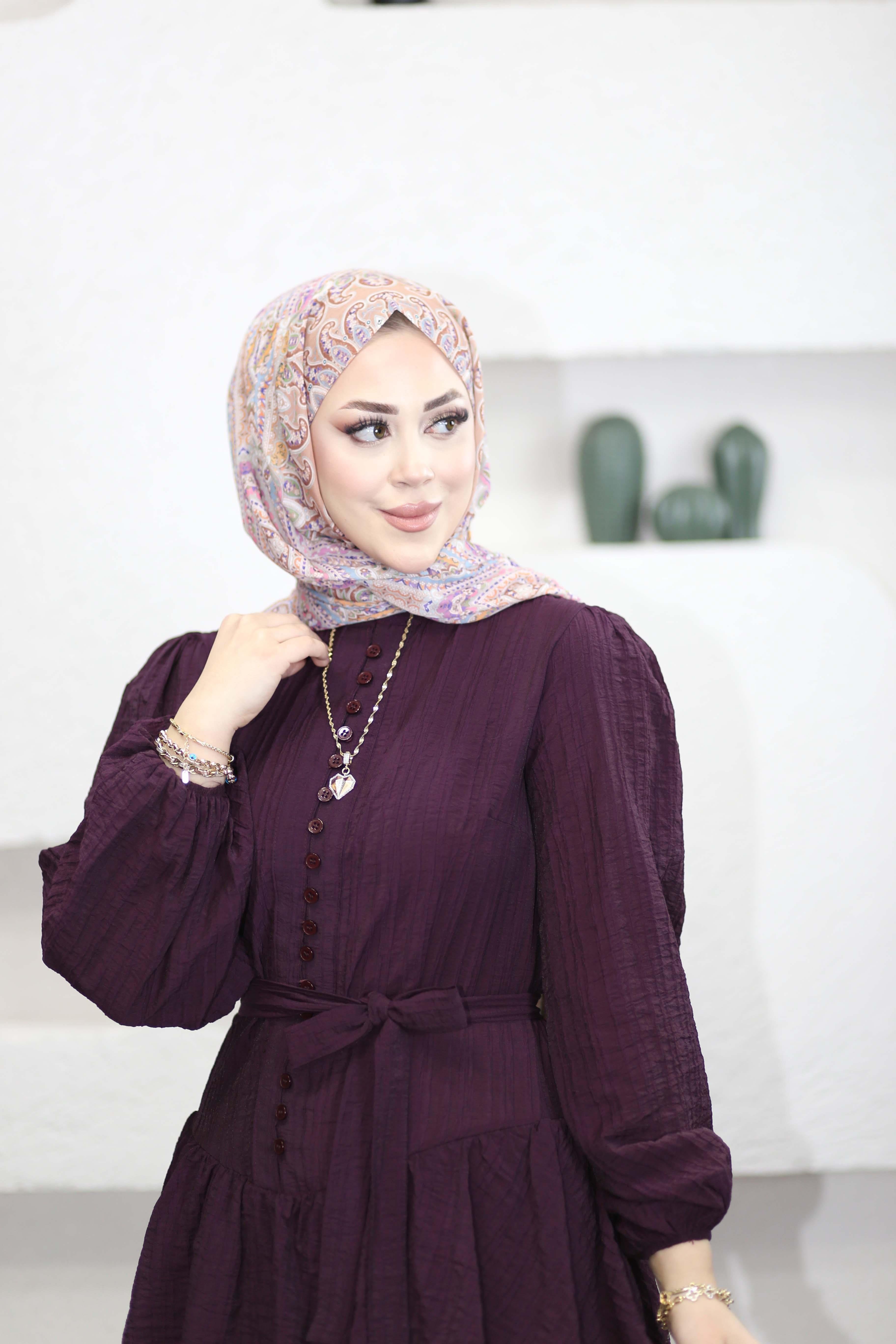 Anjelas Katlı Elbise Mürdüm 595