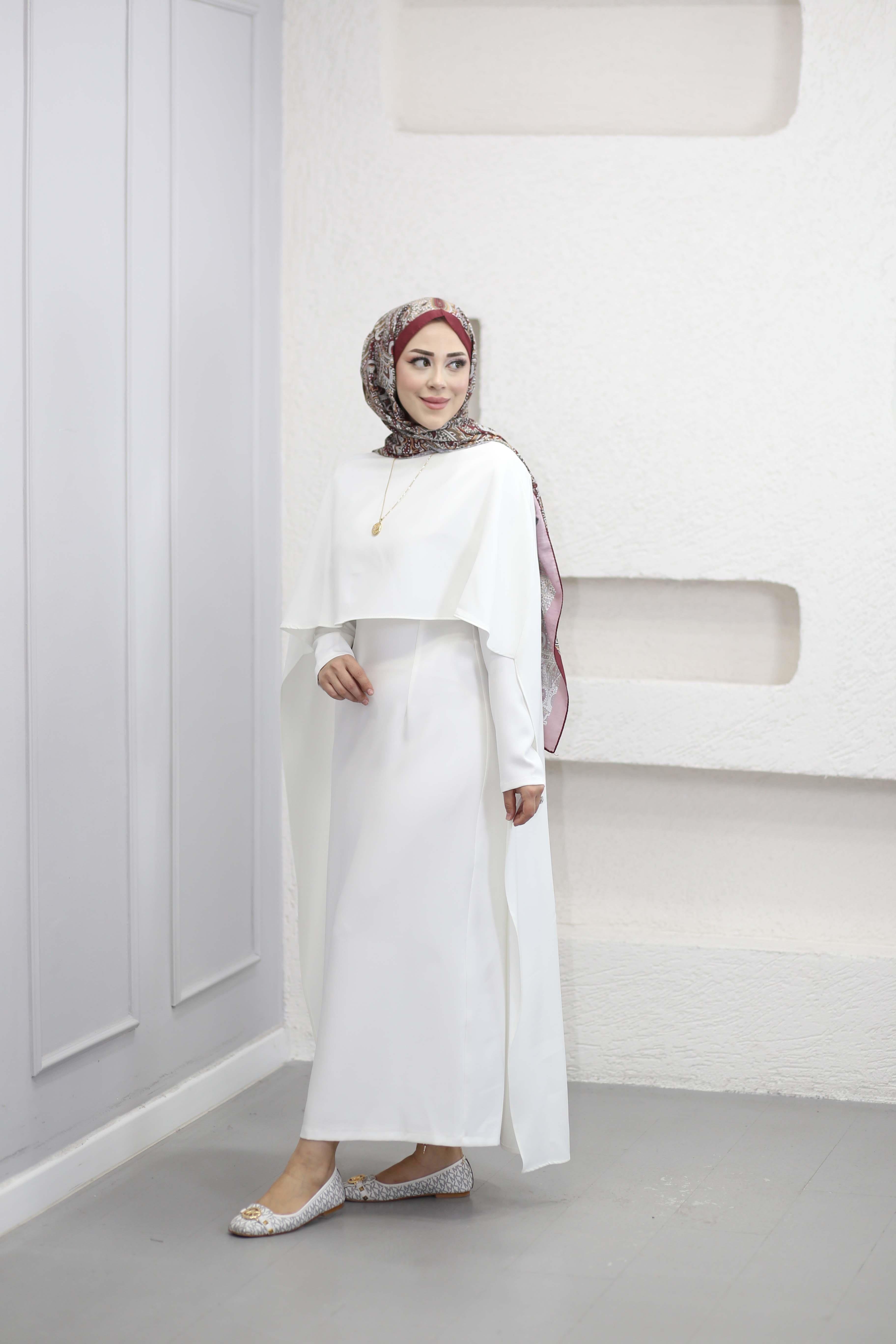 Uzun Pelerin Elbise Ekru 3392