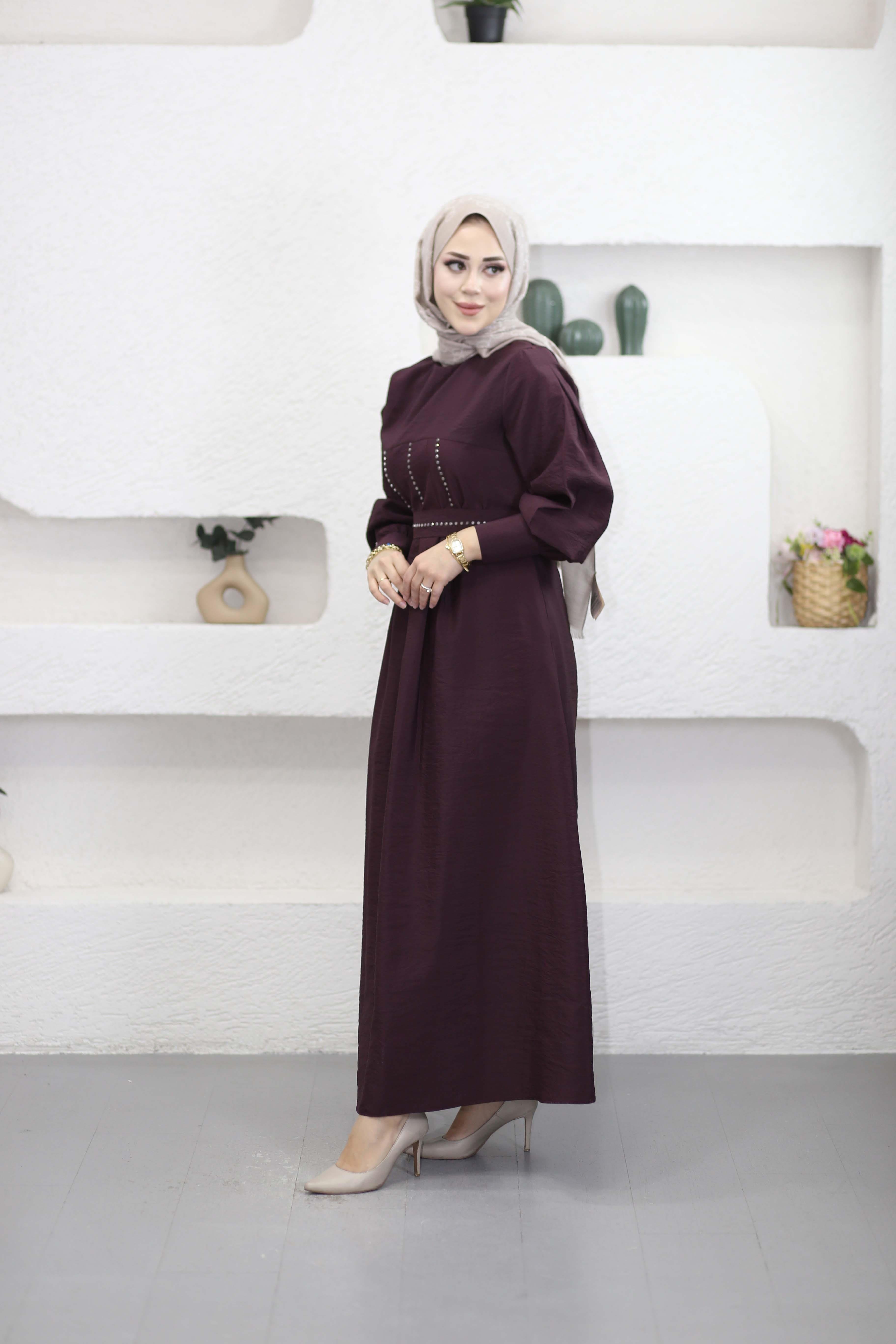 Taş Detaylı pensli Elbise Mürdüm 26030