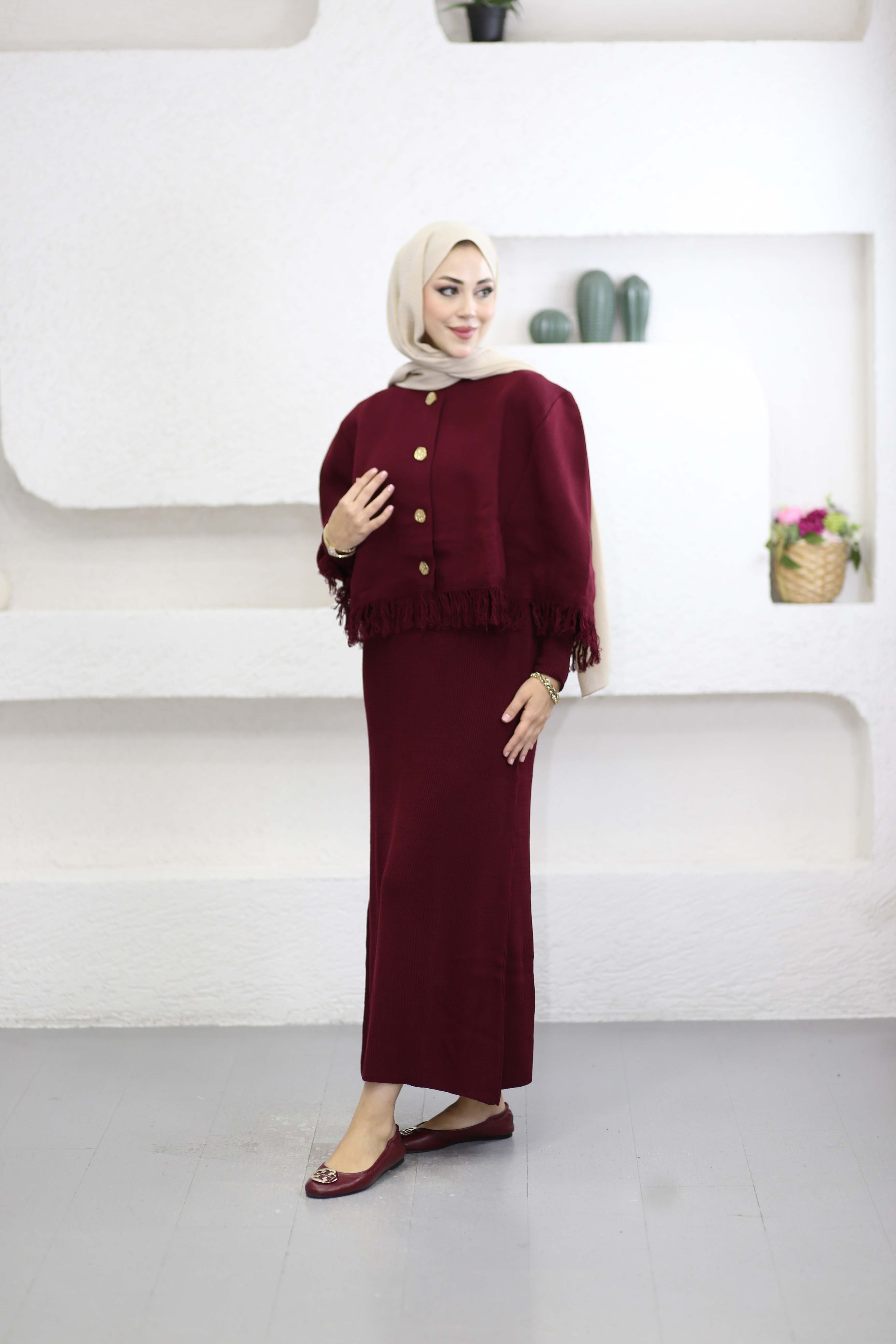 Saldo Ceketli Elbise Bordo 25880