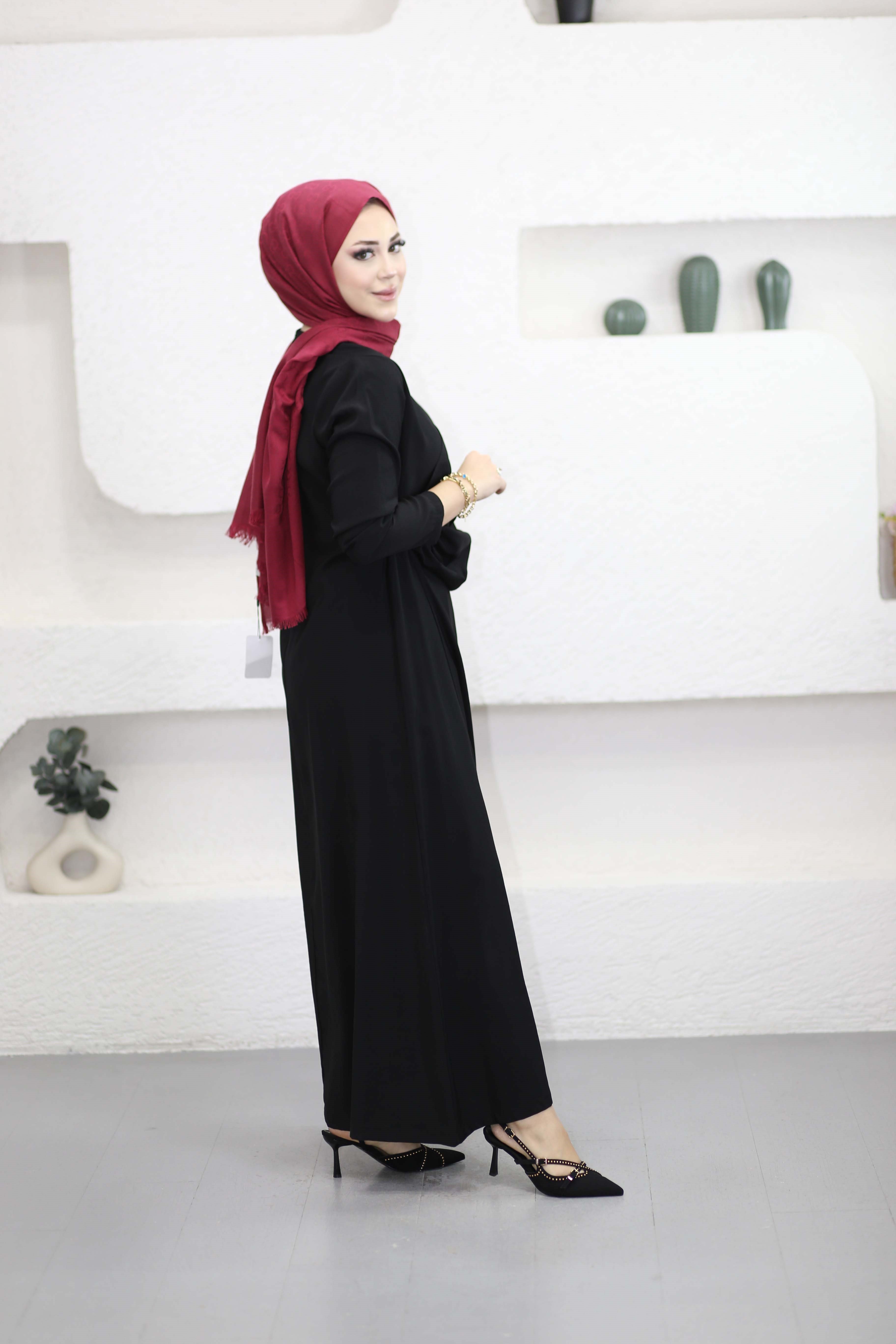 Anvelok Tokalı Elbise Siyah 4676