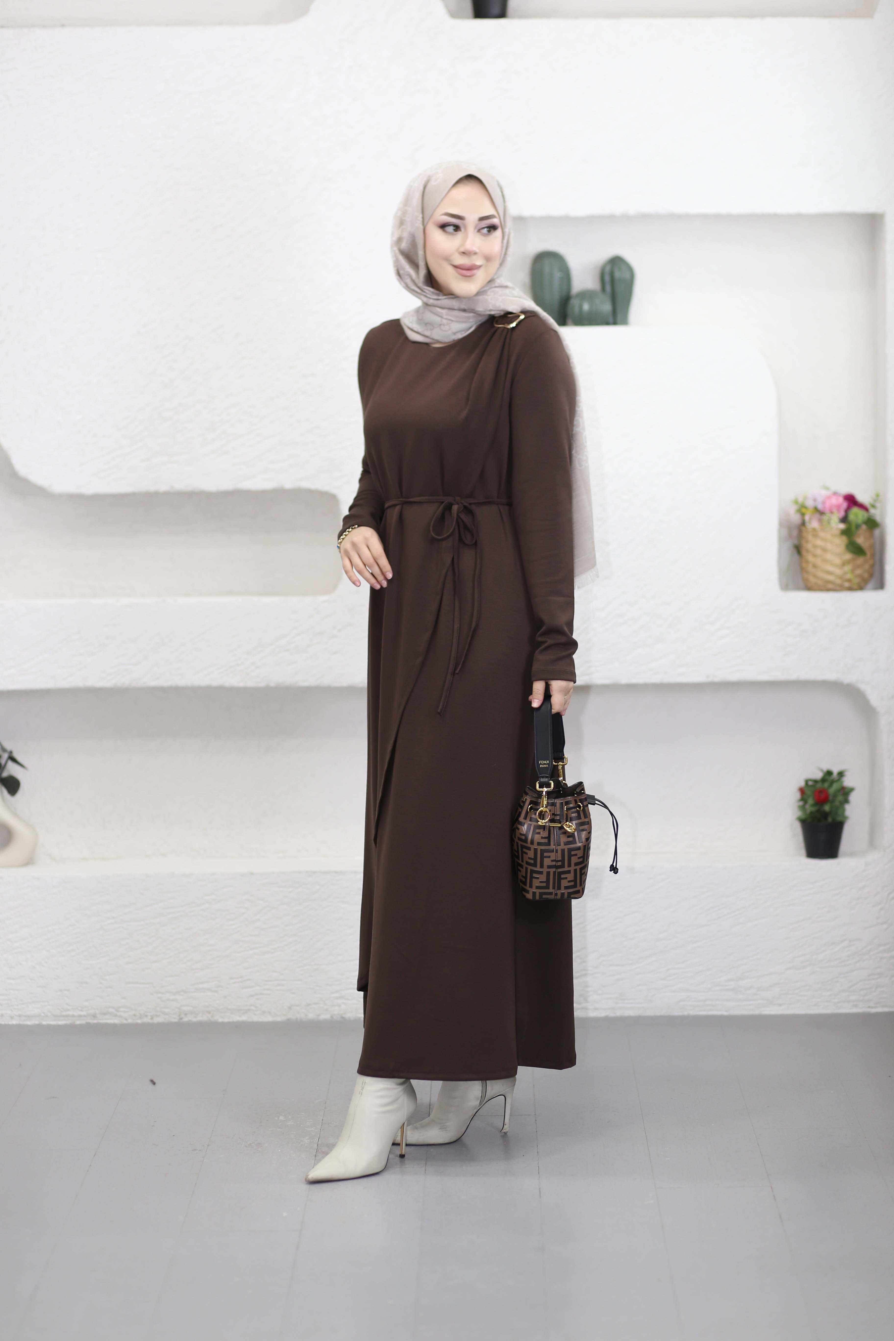 Tokalı Elbise Kahverengi 5277