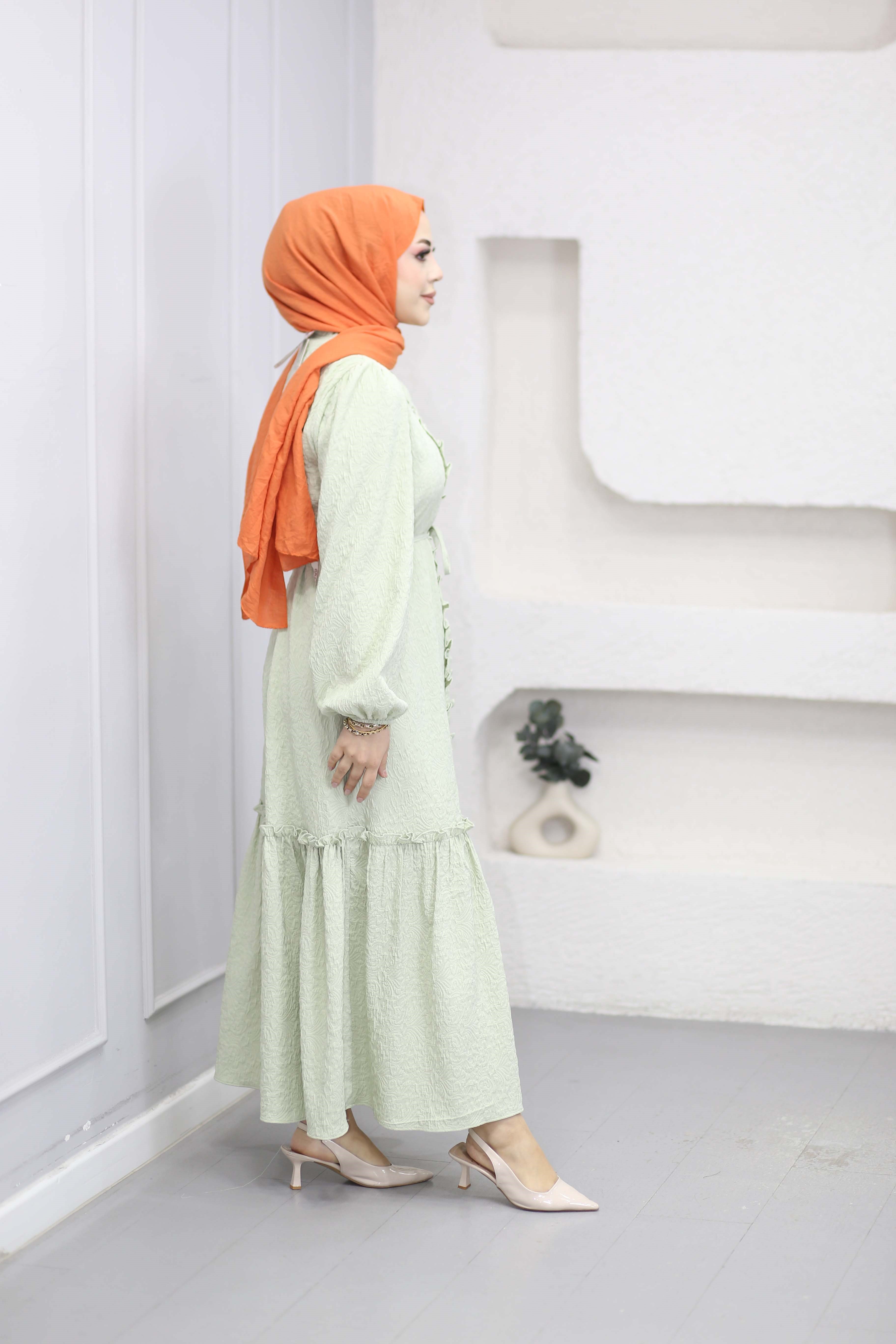 Gofre Elbise Yeşil 1503