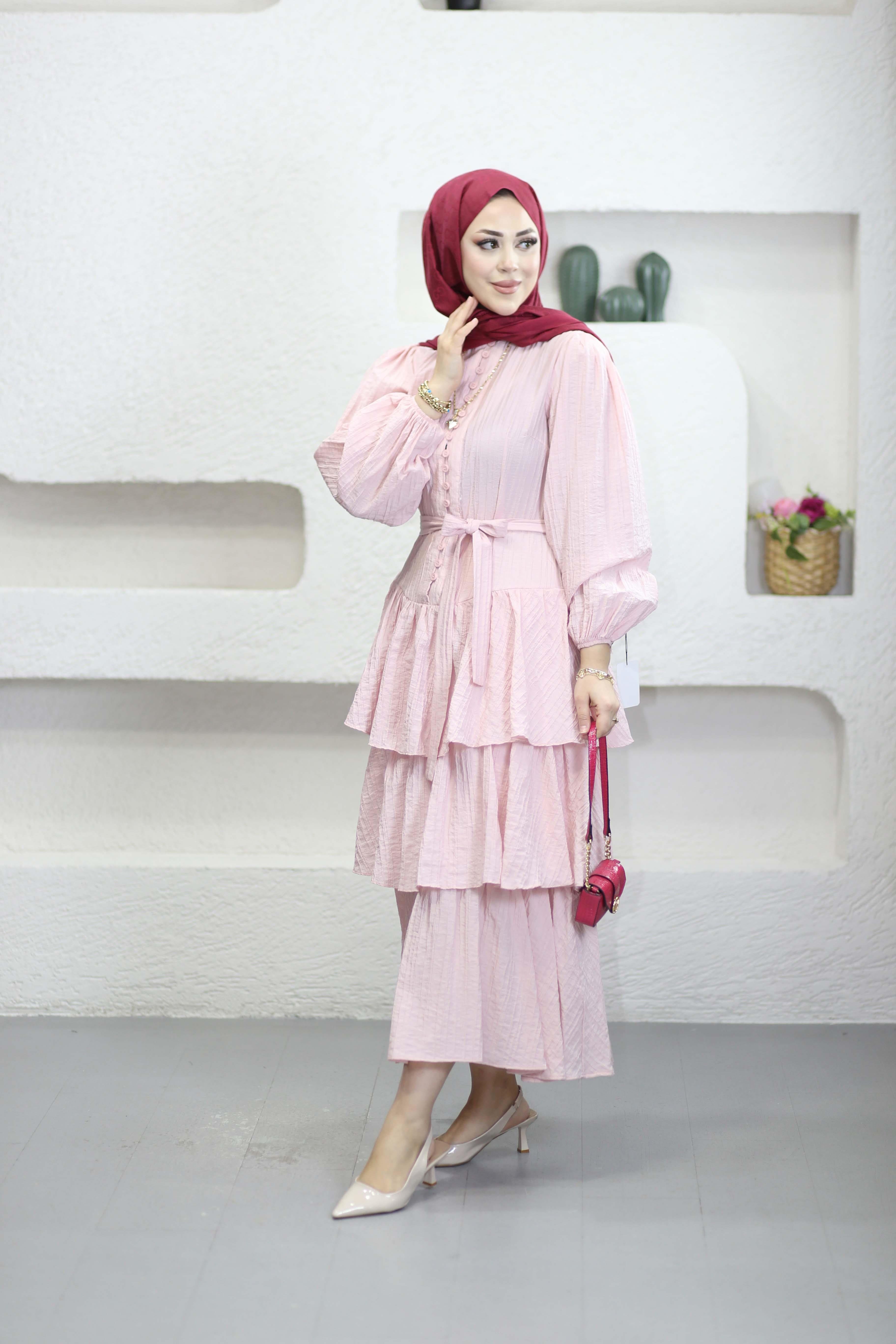 Anjelas Katlı Elbise Pembe 595