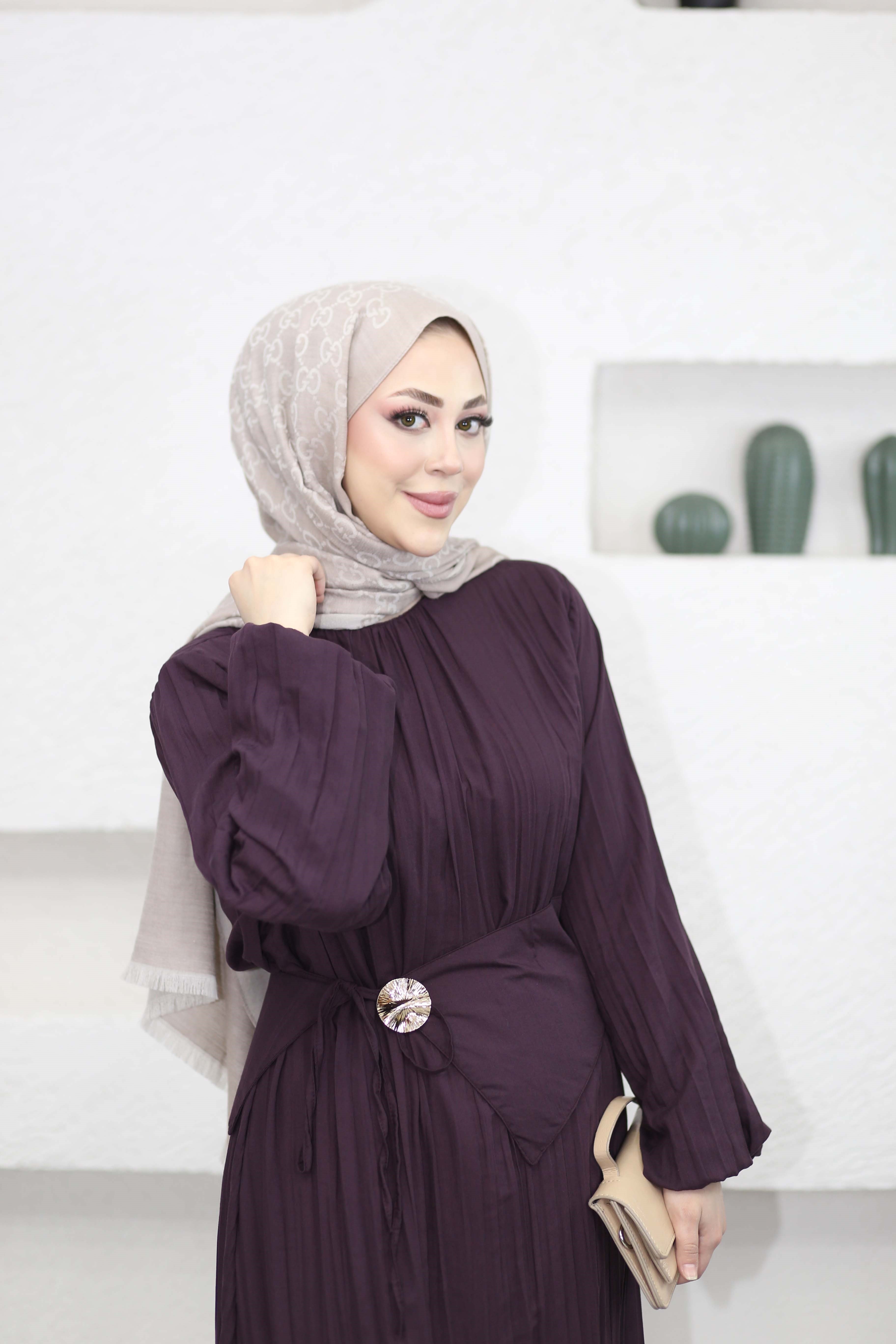 Yaka Detay Elbise Mor 25132