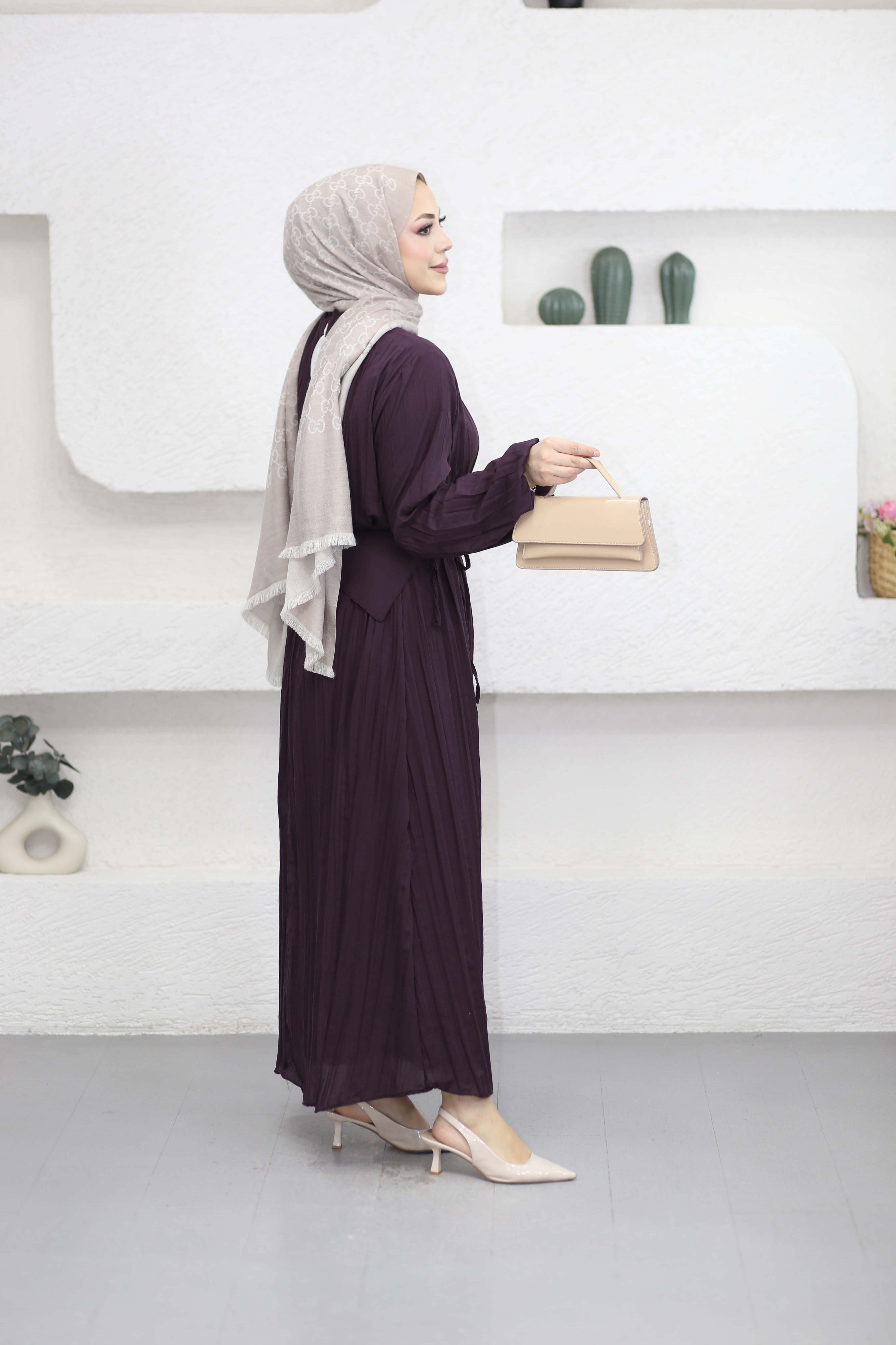 Yaka Detay Elbise Mor 25132